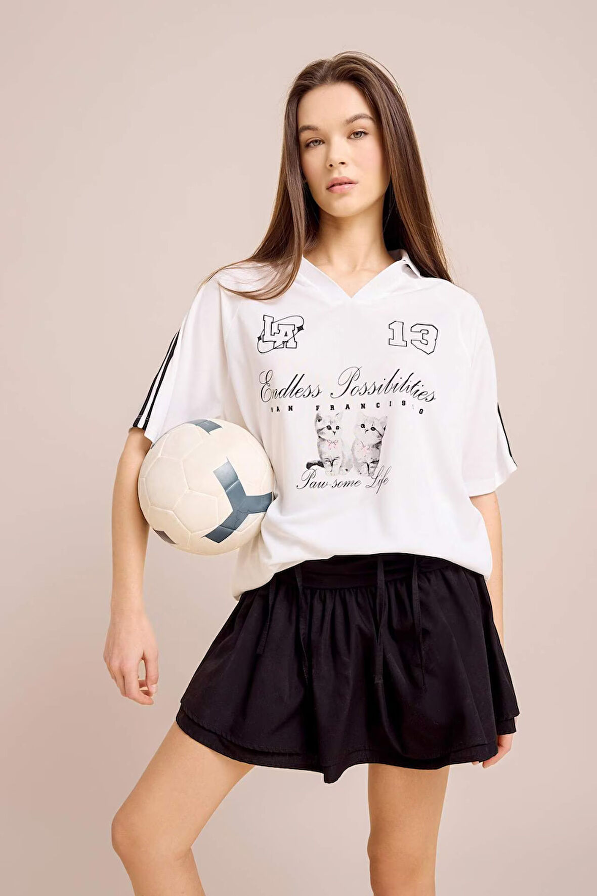 Coool Oversize Geniş Kalıp Polo Yaka Baskılı Kısa Kollu Tişört