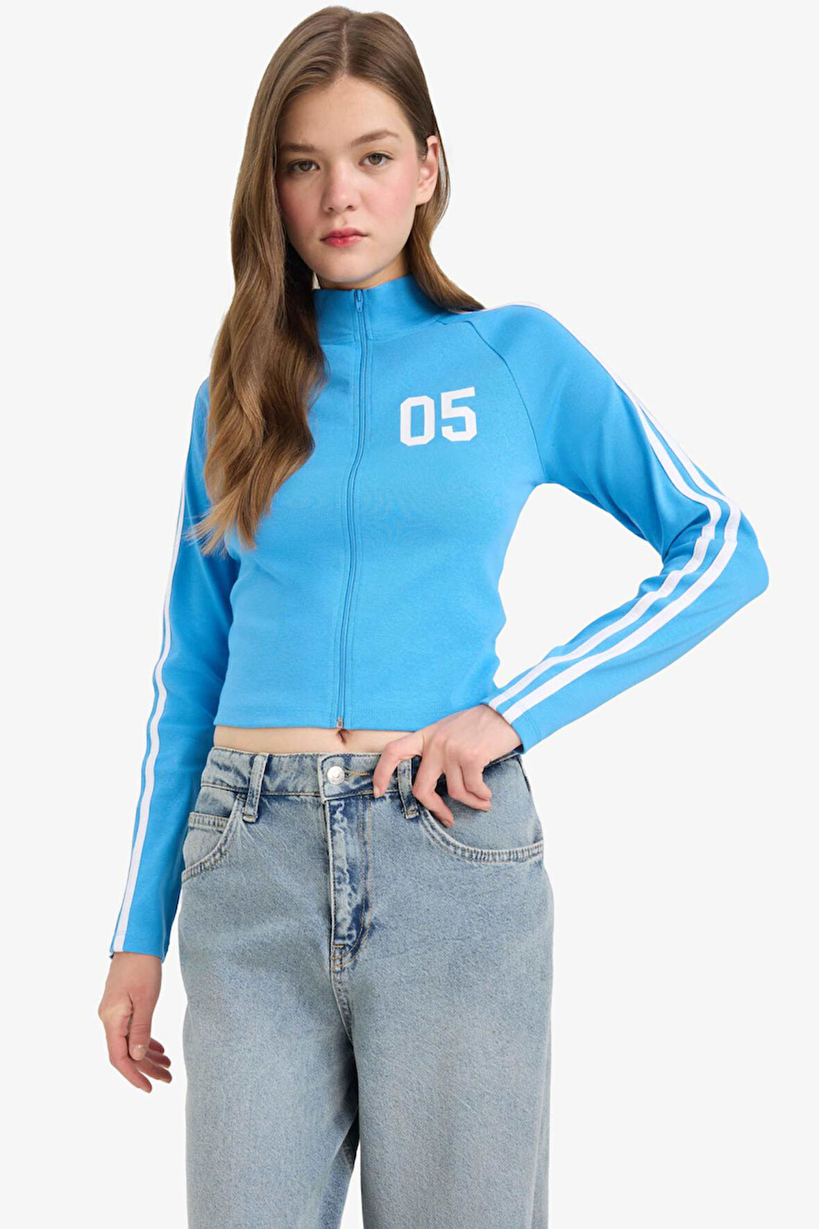 DeFacto Coool Fitted Baskılı Ribana Fermuarlı Hırka E7656AX25SPBE339