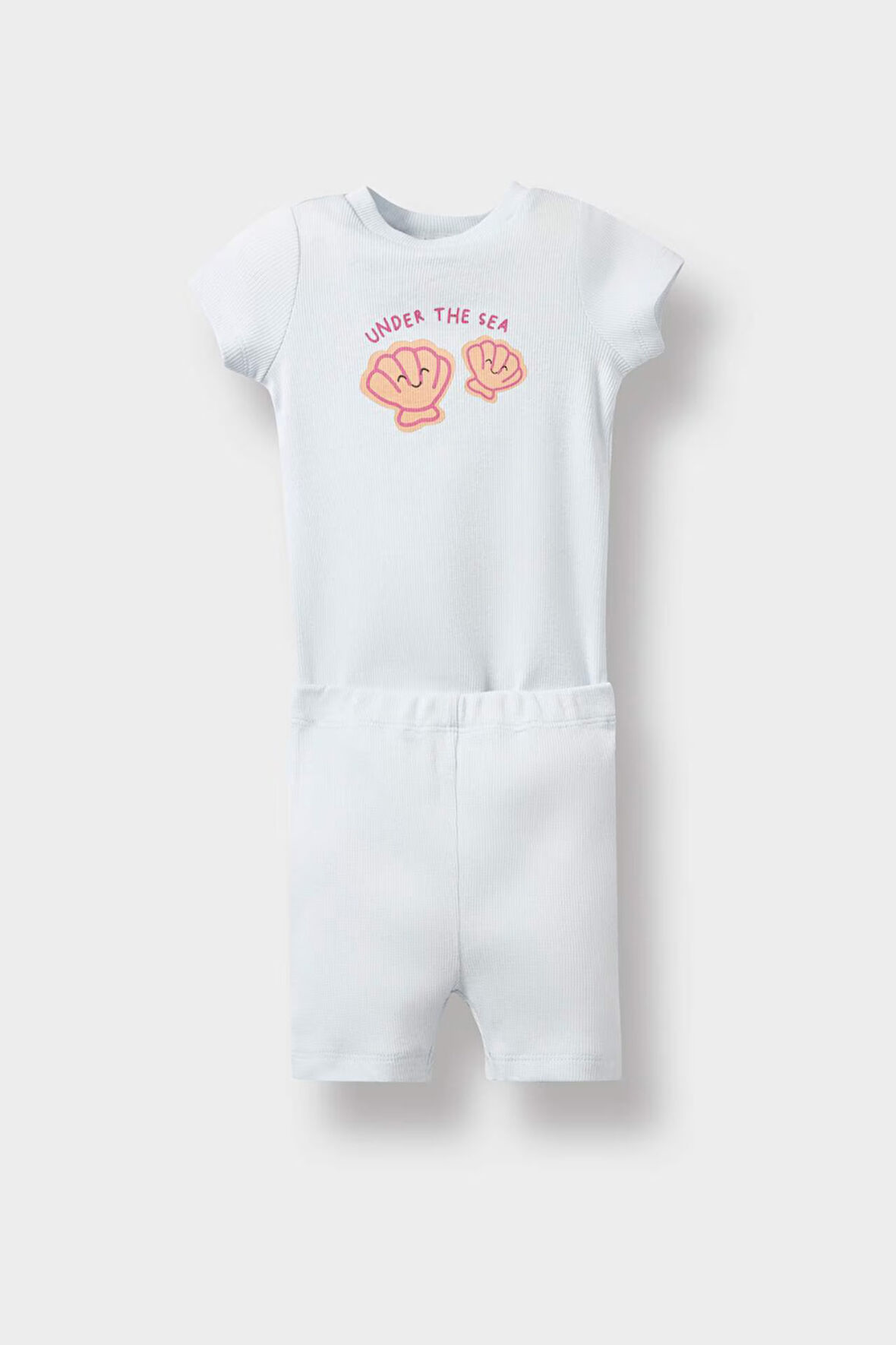 Kız Bebek 2'li Takım Gökkuşağı Baskılı Fitilli Kaşkorse Kısa Kollu Çıtçıtlı Body Beli Lastikli Şort