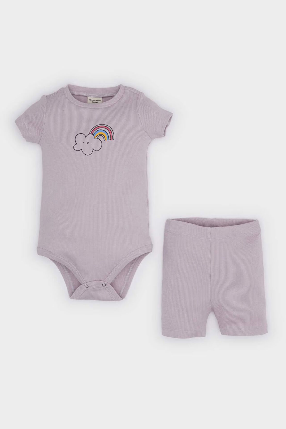 DeFacto Kız Bebek 2'li Takım Gökkuşağı Baskılı Fitilli Kaşkorse Kısa Kollu Çıtçıtlı Body Beli Lastikli Şort E8245A525SMPR330