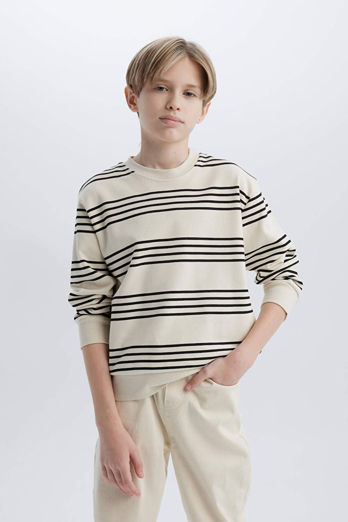 DeFacto Erkek Çocuk Bisiklet Yaka Çizgili Sweatshirt D7716A825SPBG734
