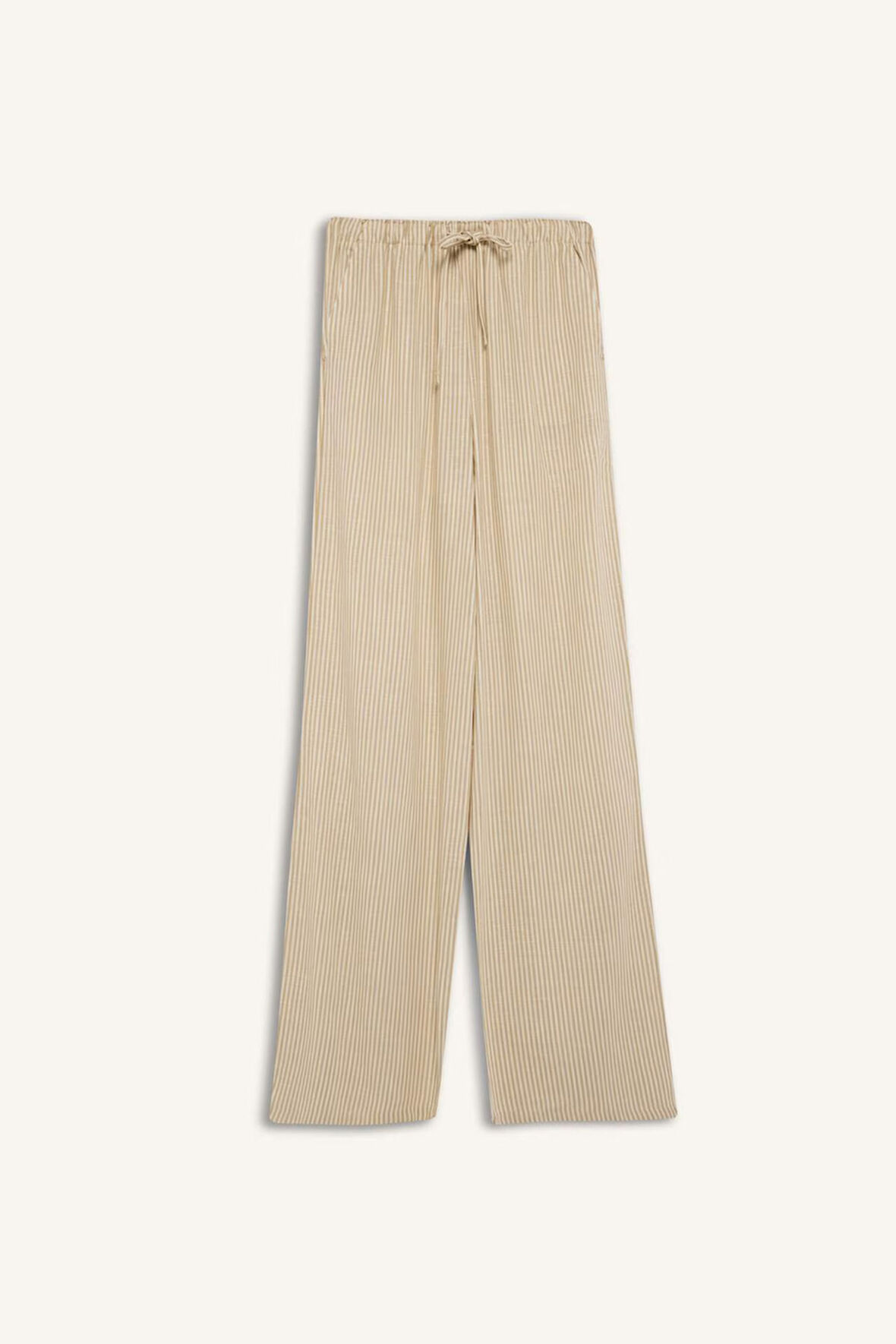 Wide Leg Çift Cepli Beli Lastikli Standart Boy Keten Karışımlı Pantolon