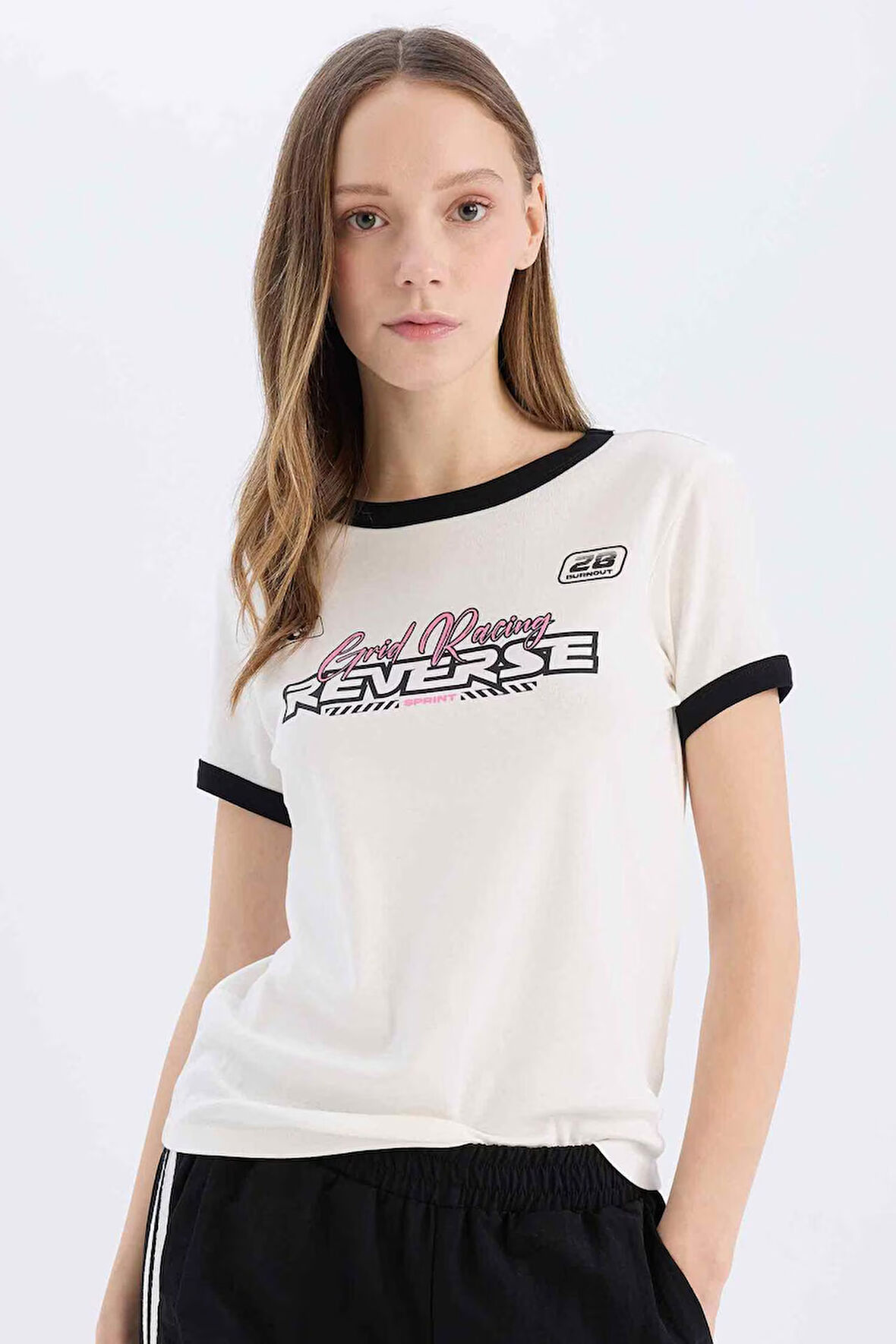 Coool Regular Fit Bisiklet Yaka Baskılı Ribana Kısa Kollu Tişört