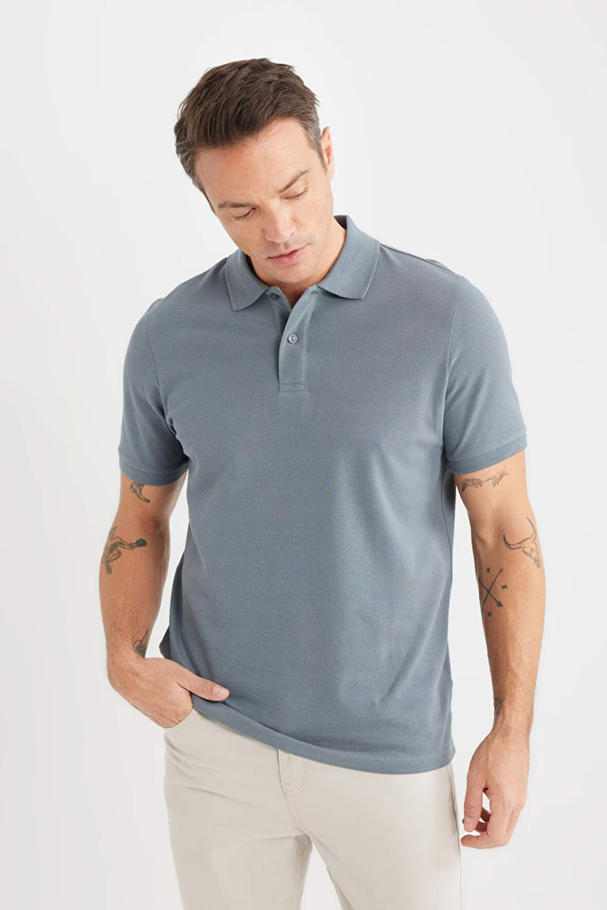 %100 Pamuk Regular Fit Kısa Kollu Basic Düz Pike Kumaş Polo Tişört
