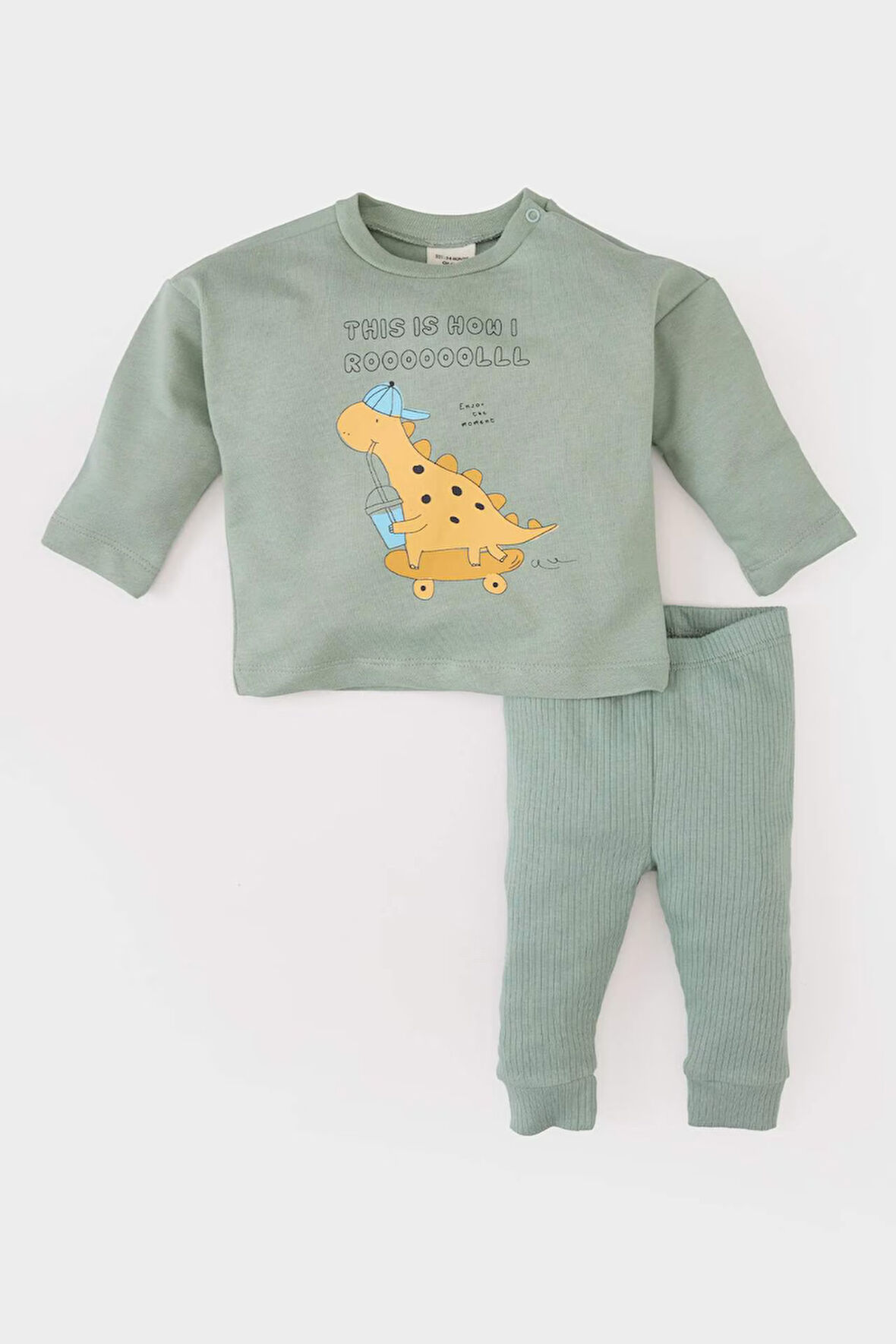 DeFacto Erkek Bebek 2'li Takım Dinazor Baskılı Uzun Kollu Tişört Beli Lastikli Alt E2398A525SPKH434