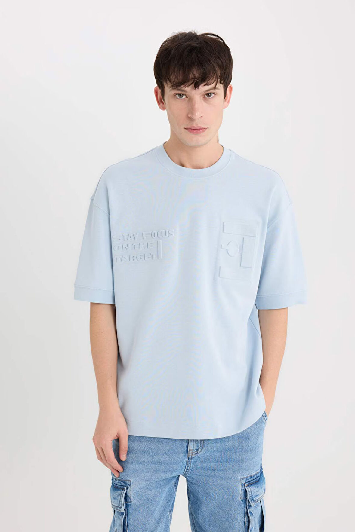DeFacto Loose Fit Bisiklet Yaka Baskılı Kısa Kollu Ağır Kumaş Tişört D5557AX25SPBE771
