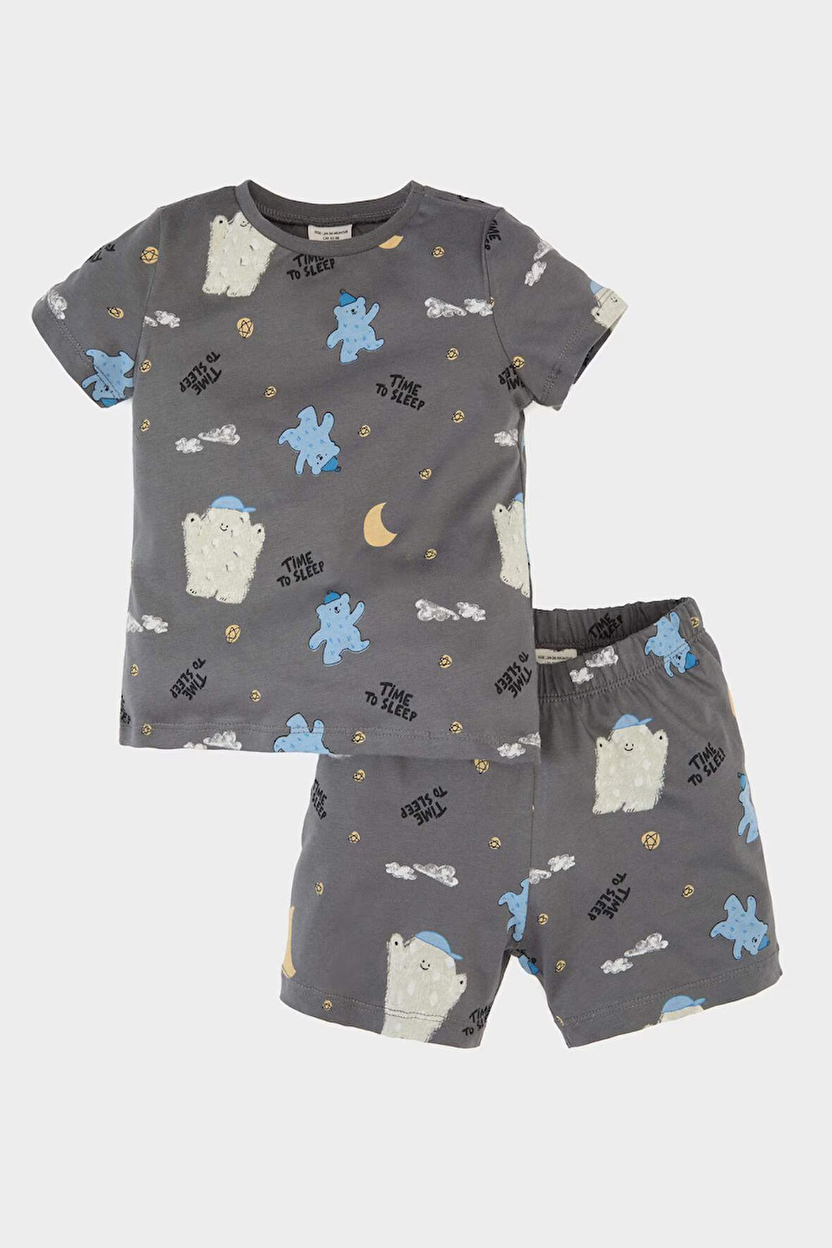 Erkek Bebek Pijama Takımı Desenli Kısa Kollu Penye Üst Beli Lastikli Şort