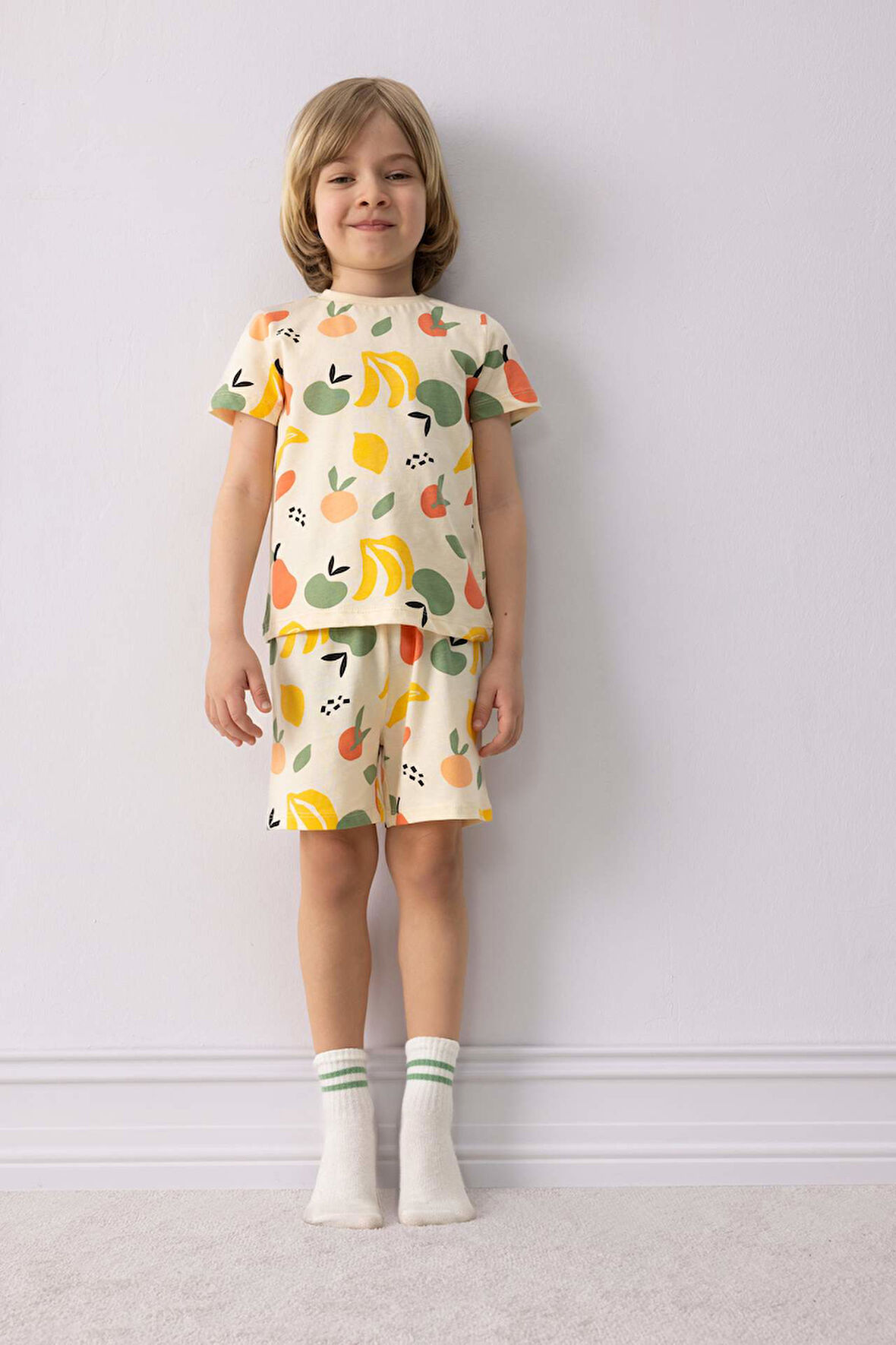 DeFacto Erkek Bebek Pijama Takımı Meyve Desenli Kısa Kollu Penye Üst Şort E1181A525HSBG168