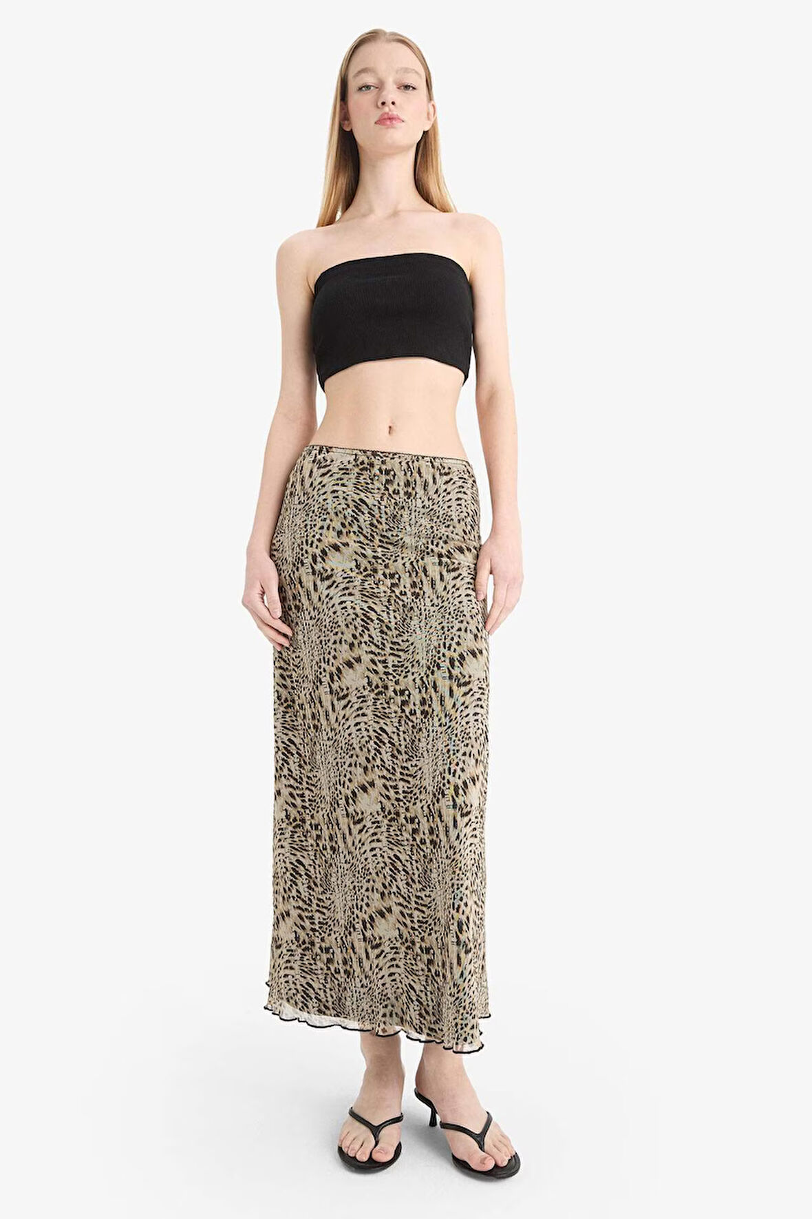 Coool A Form Desenli Normal Bel Penye Astar Tül Maxi Etek