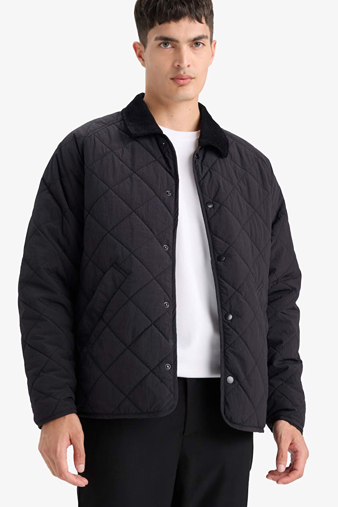 Regular Fit Gömlek Yaka Çıtçıtlı Kapitoneli Mont
