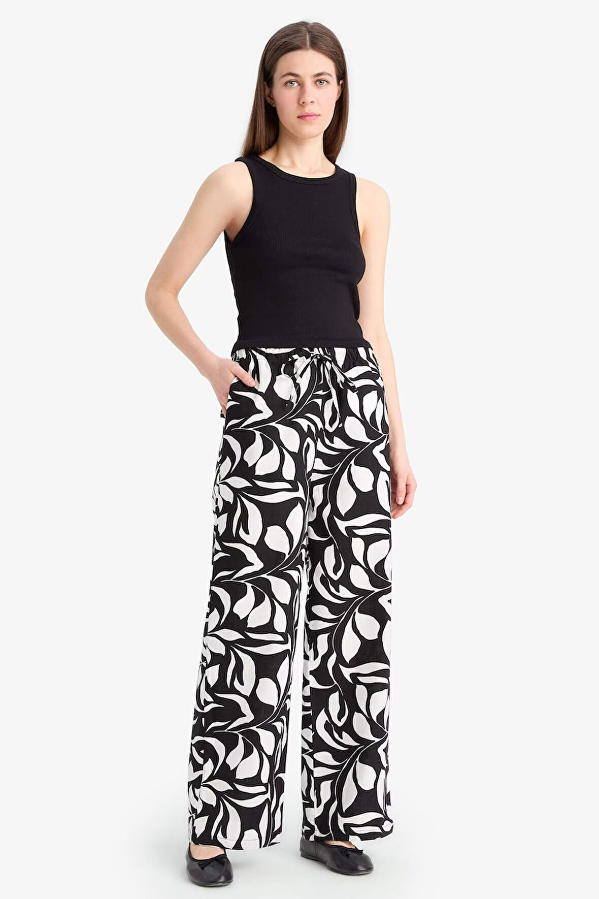 Wide Leg Poplin Kumaş Pantolon Yüksek Bel Uzun Boy Geniş Paça