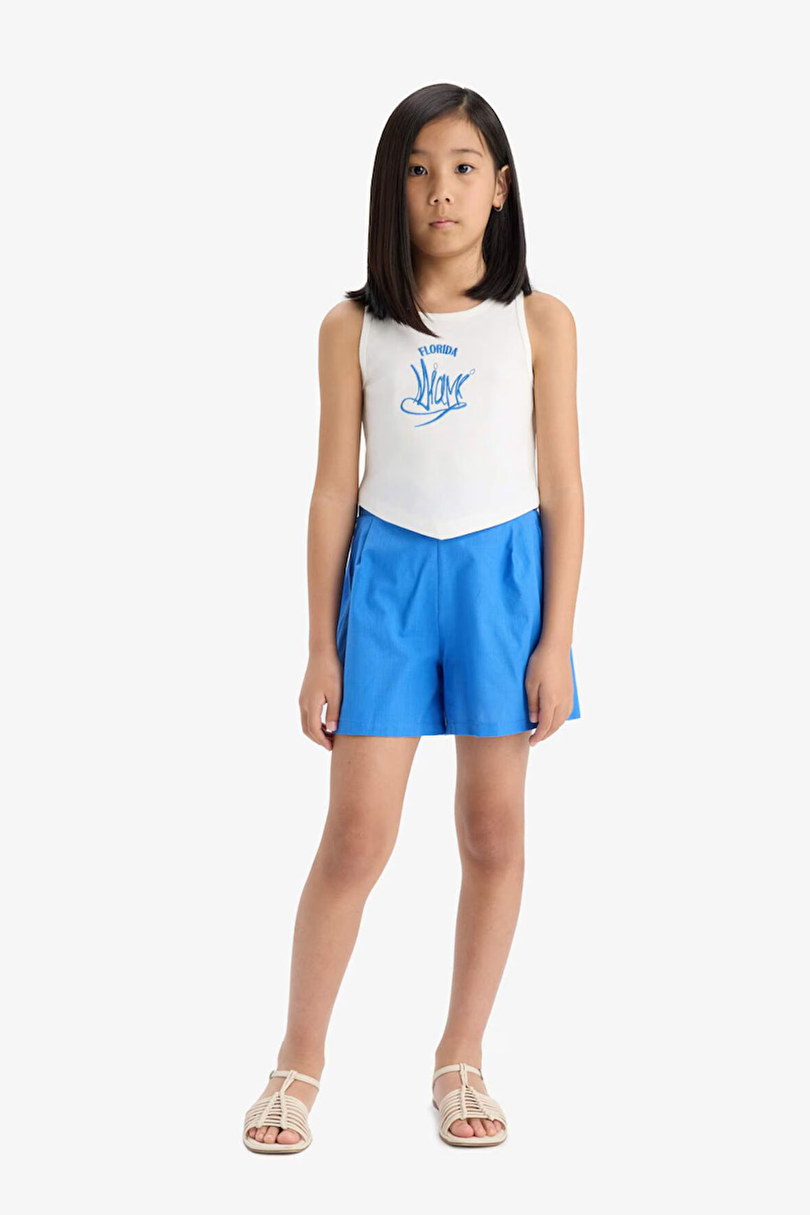 DeFacto Kız Çocuk 2'li Takım Baskılı Atlet Keten Görünümlü Şort E6851A825HSER105