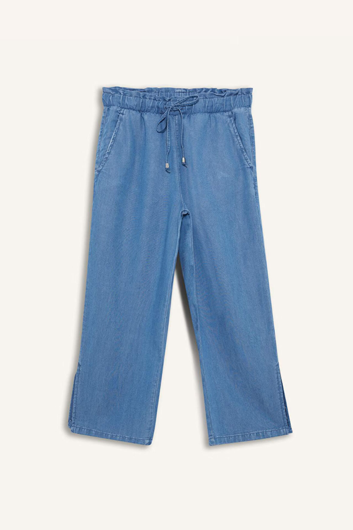 Pull On Culotte Yüksek Bel Tensel Yıkamalı Pantolon