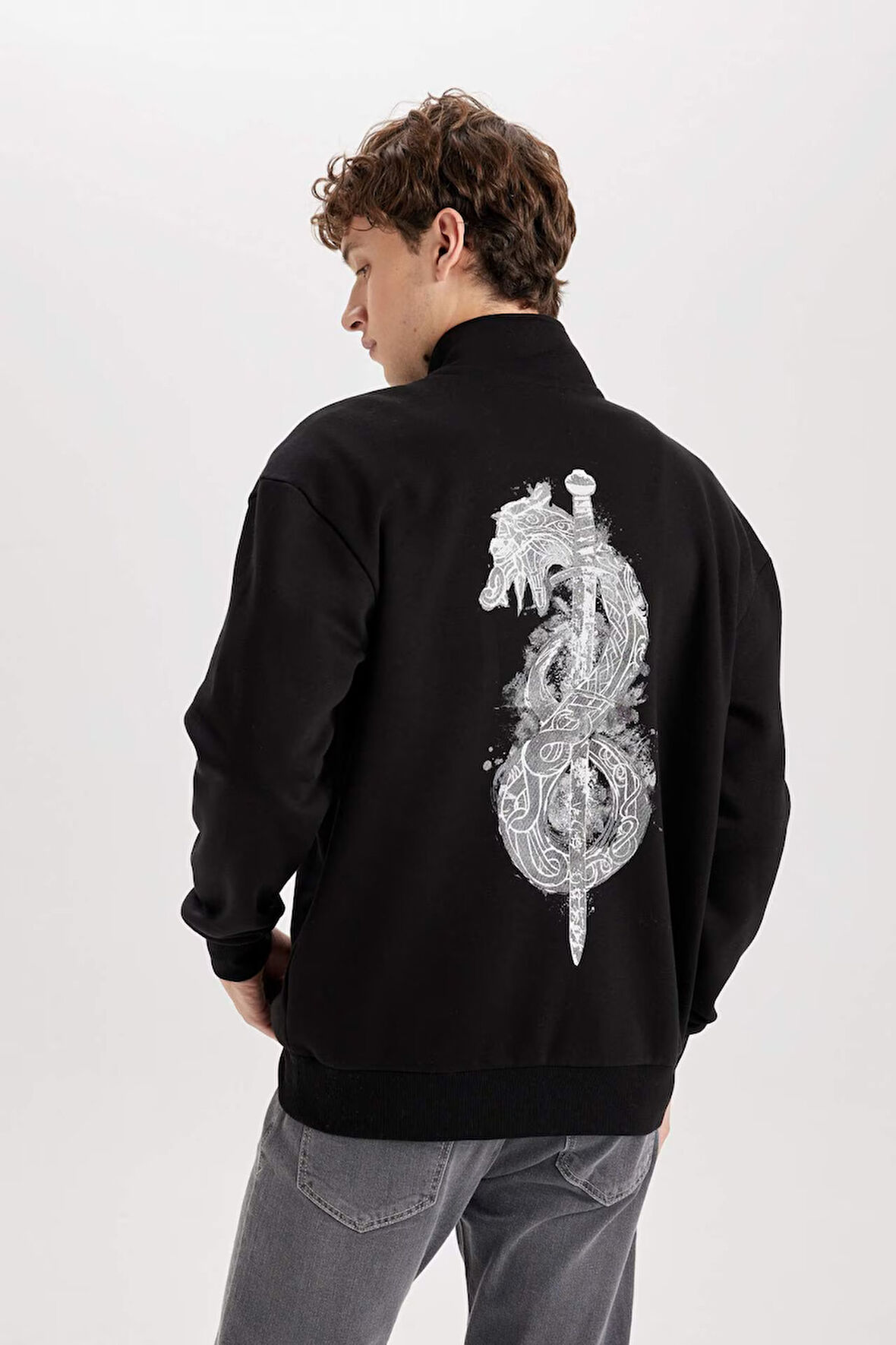 Vikings Boxy Fit Dik Yaka Baskılı Sweatshirt