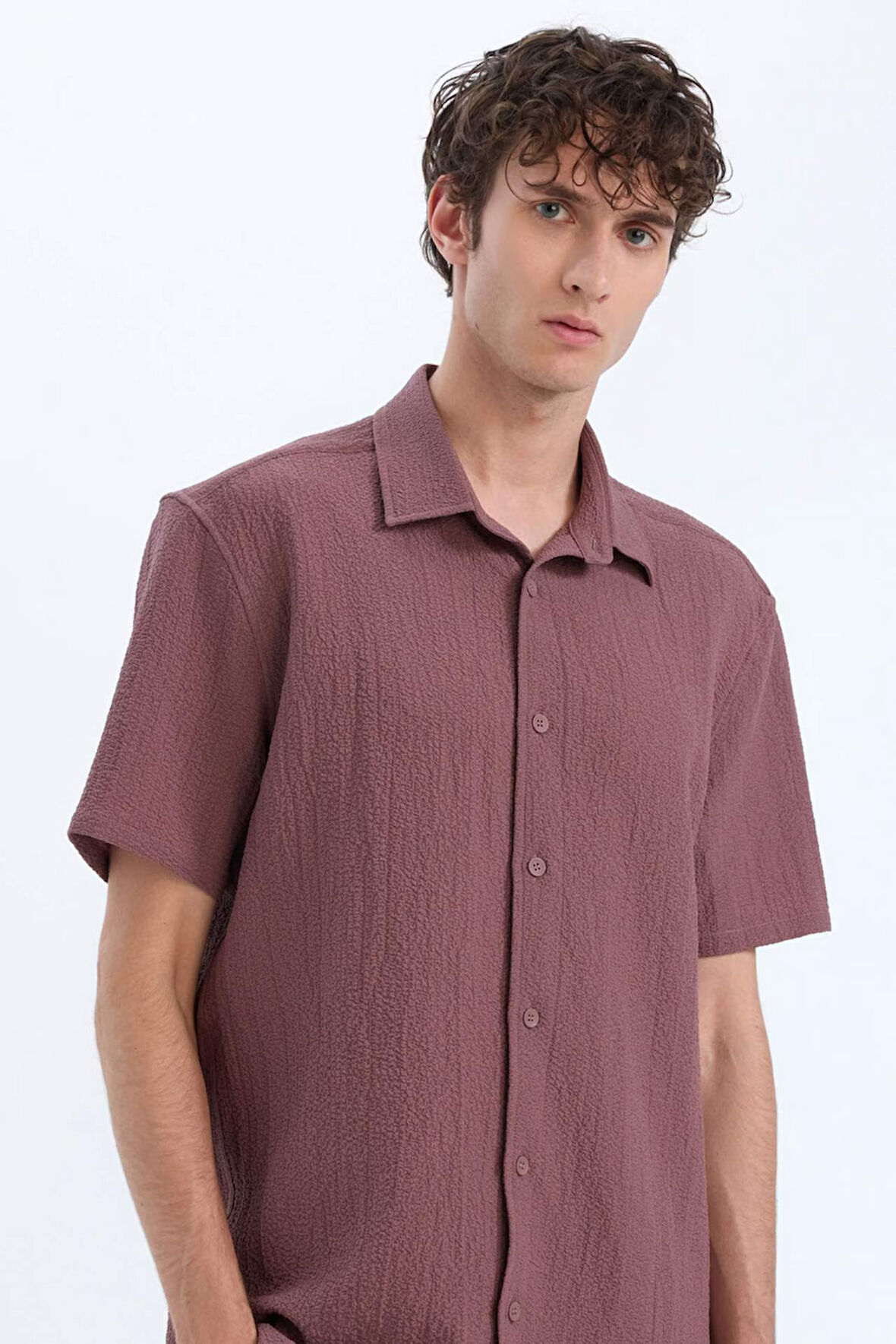 Regular Fit Polo Yaka Krinkıl Yazlık Kısa Kollu Gömlek