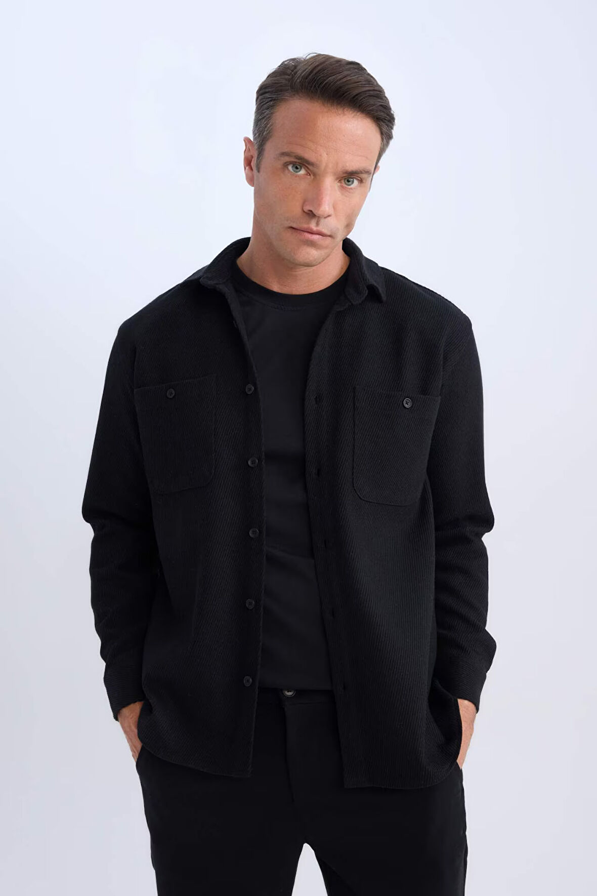 DeFacto Relax Fit Polo Yaka Flanel Uzun Kollu Gömlek D1061AX24WNBK81