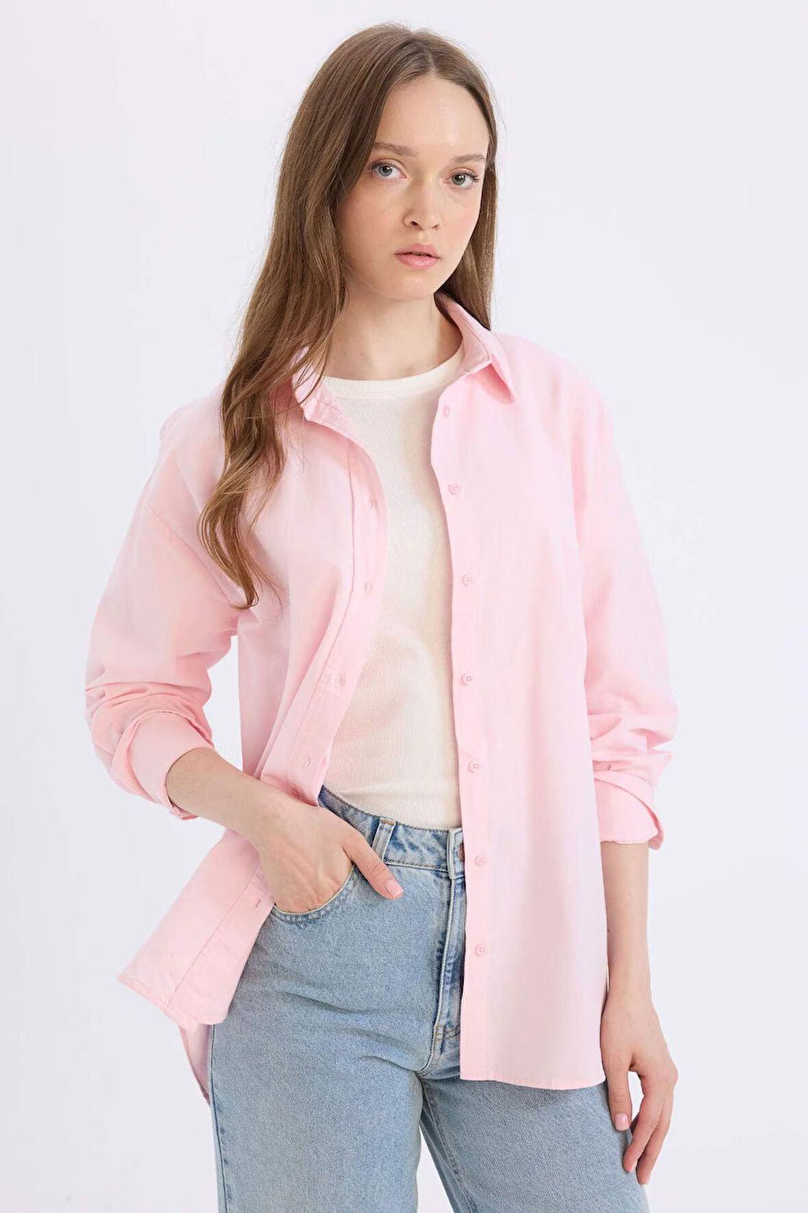 DeFacto Relax Fit Oxford Uzun Kollu Gömlek Tunik B8309AX25SPPN99