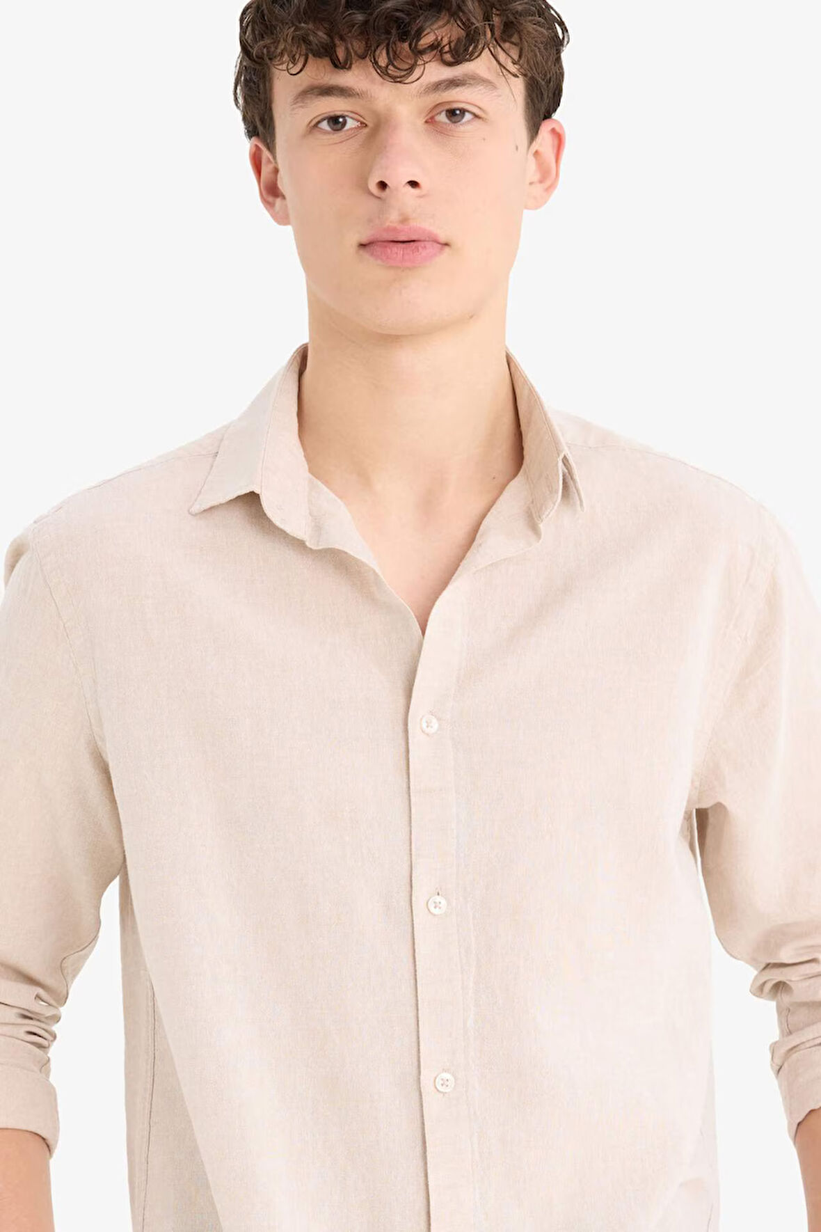 Regular Fit Polo Yaka Keten Yazlık Uzun Kollu Gömlek