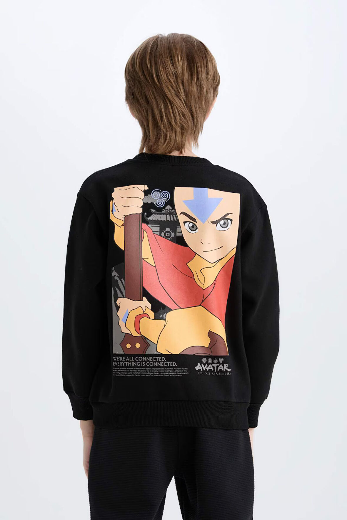 DeFacto Erkek Çocuk Avatar the Last Airbender Bisiklet Yaka İçi Yumuşak Tüylü Sweatshirt D6742A824WNBK81