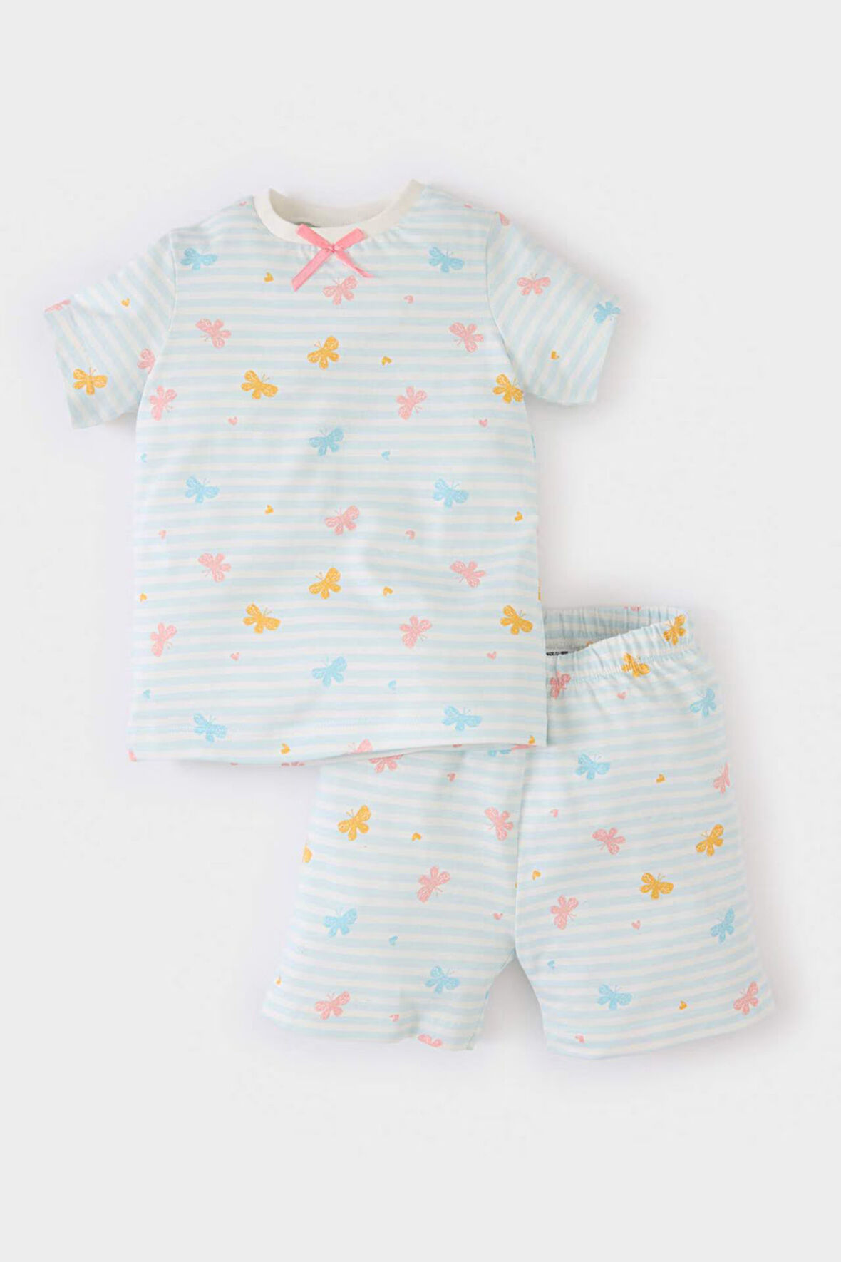 Kız Bebek Pijama Takımı Kelebek Desenli Kısa Kollu Penye Üst Beli Lastikli Şort