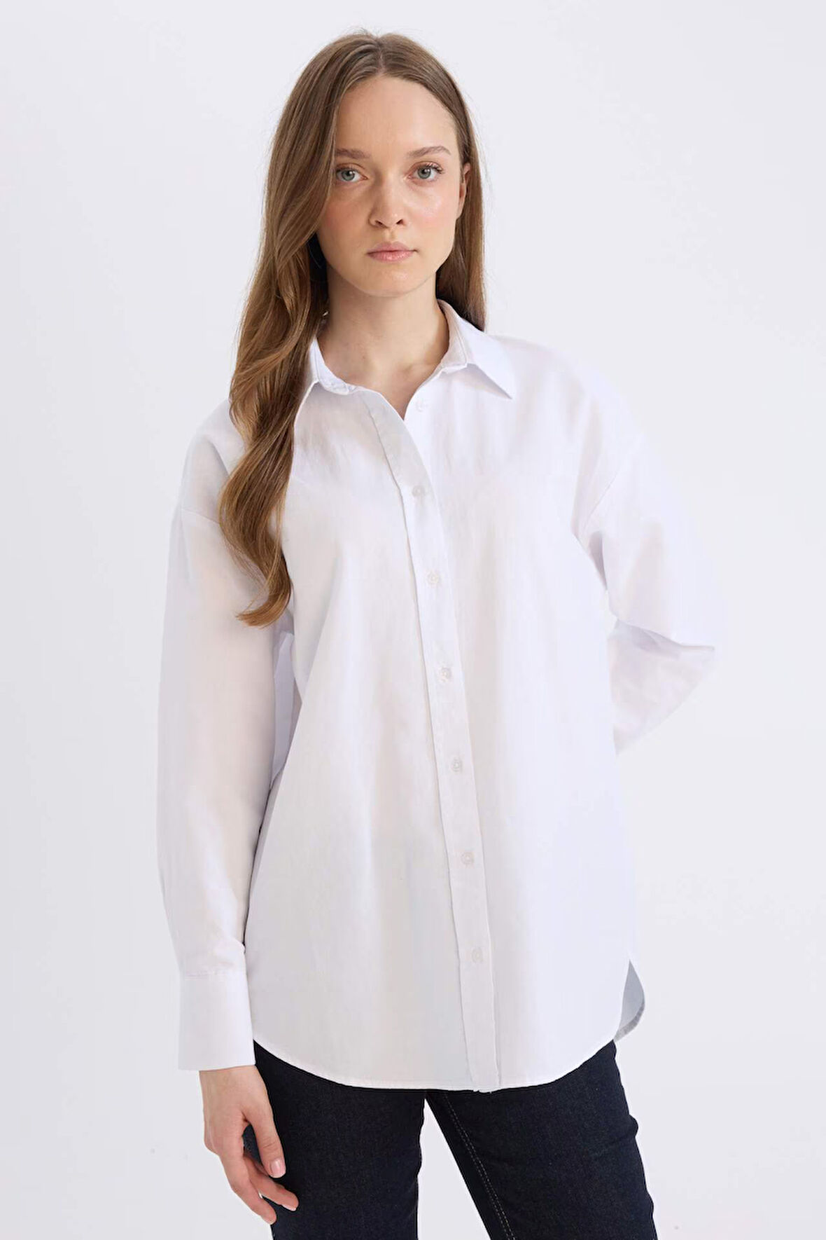 Relax Fit Basic Düz Oxford Uzun Kollu Gömlek Tunik