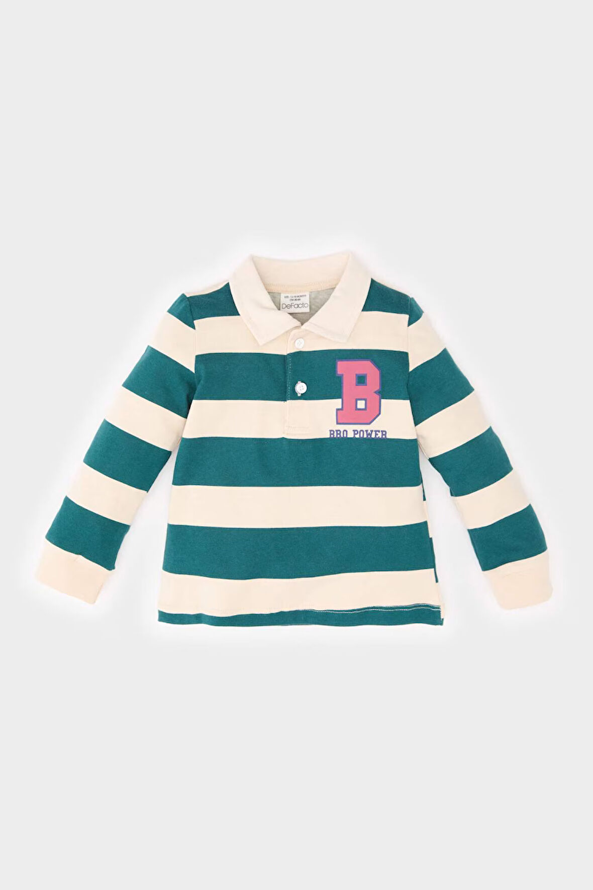 DeFacto Erkek Bebek Gömlek Yaka Çizgili Baskılı İçi Yumuşak Tüylü Sweatshirt E3833A525SPBG319