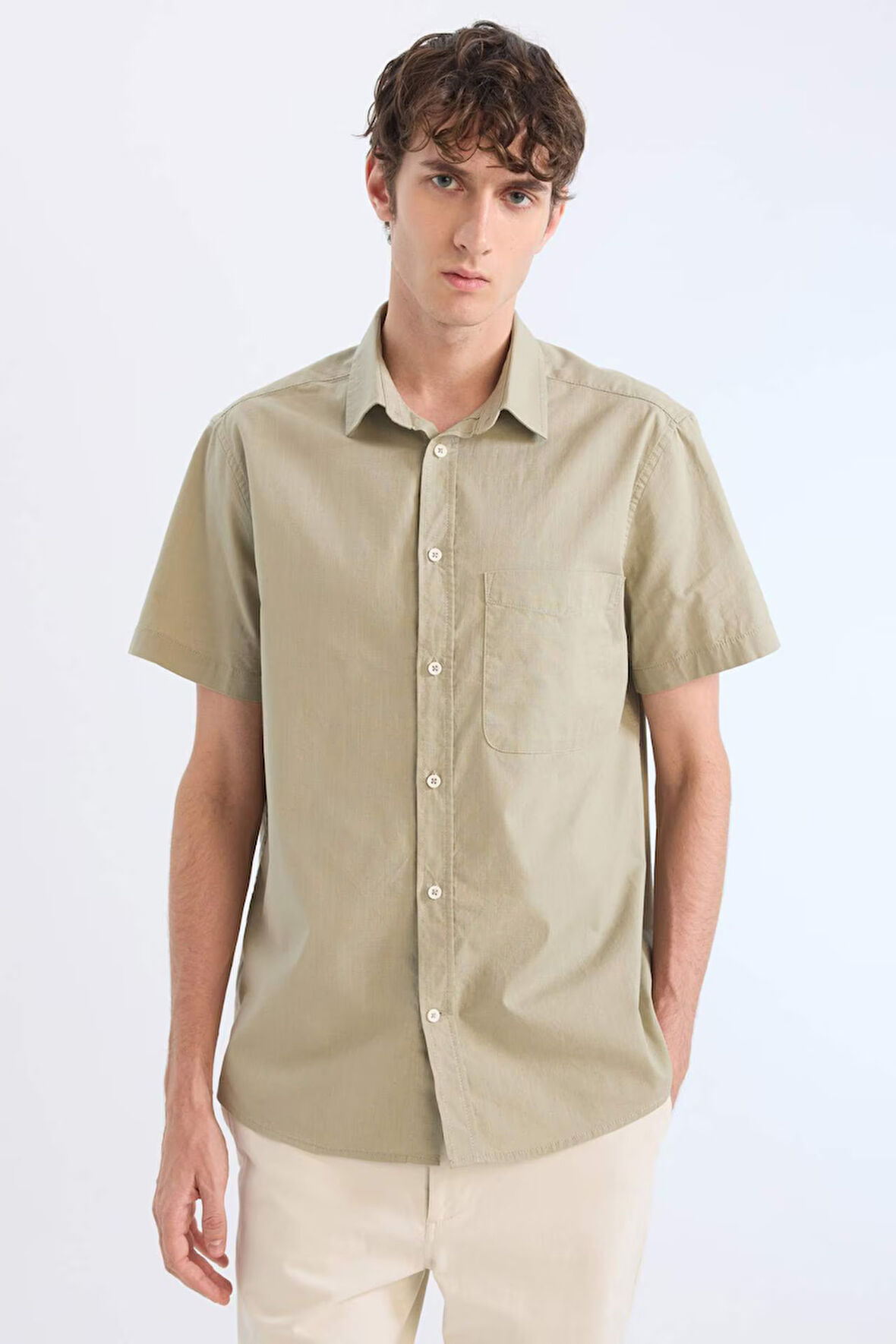 DeFacto Regular Fit Yazlık Polo Yaka Keten Görünümlü Kısa Kollu Gömlek D7551AX25SPKH404