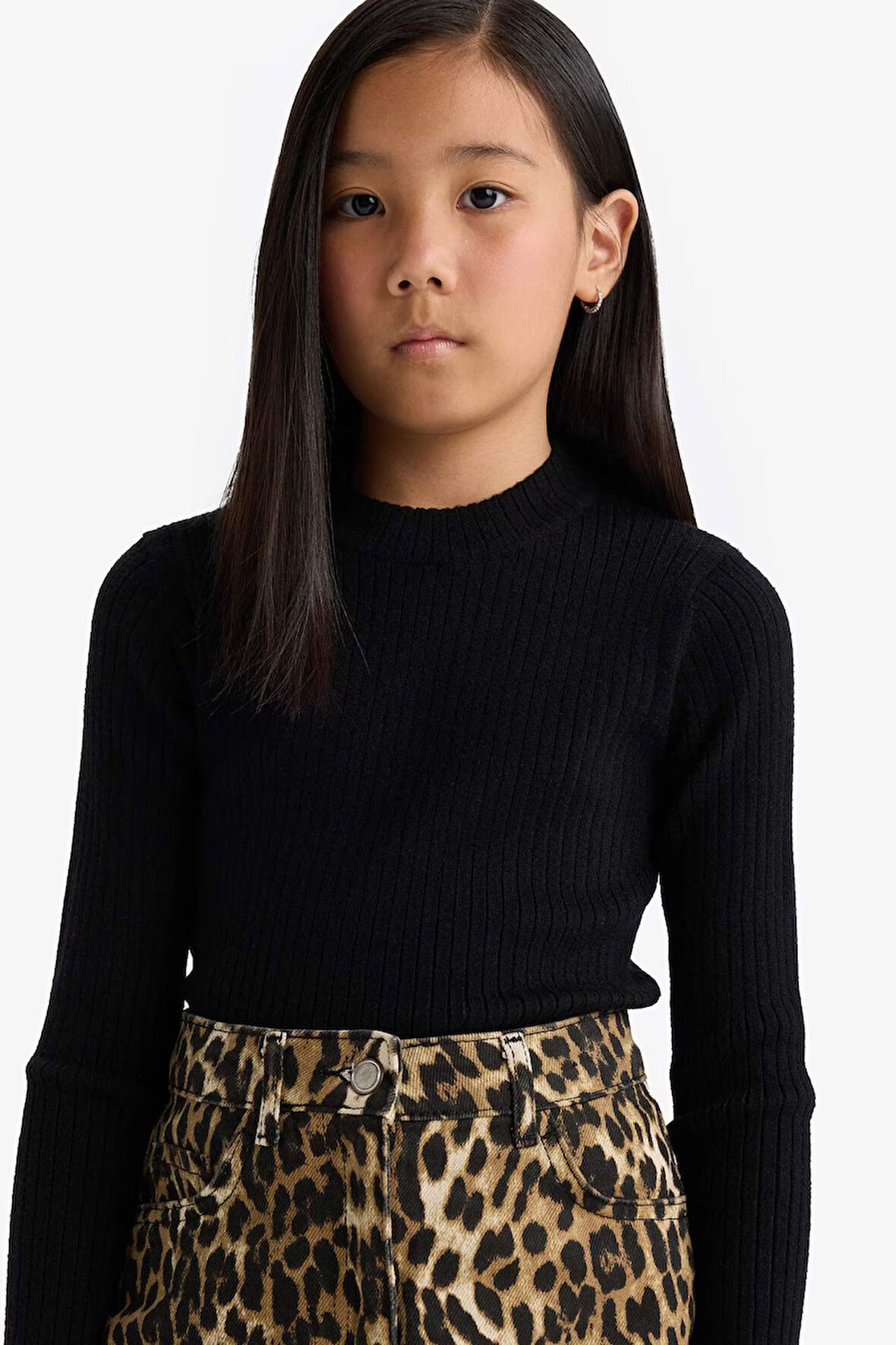 Kız Çocuk Fitted Bisiklet Yaka Ribana Kazak