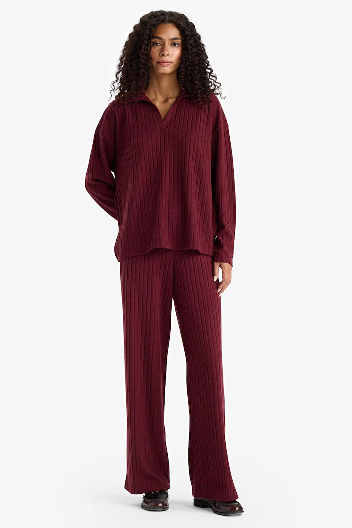 Wide Leg Fitilli Kaşkorse Beli Lastikli Pantolon 