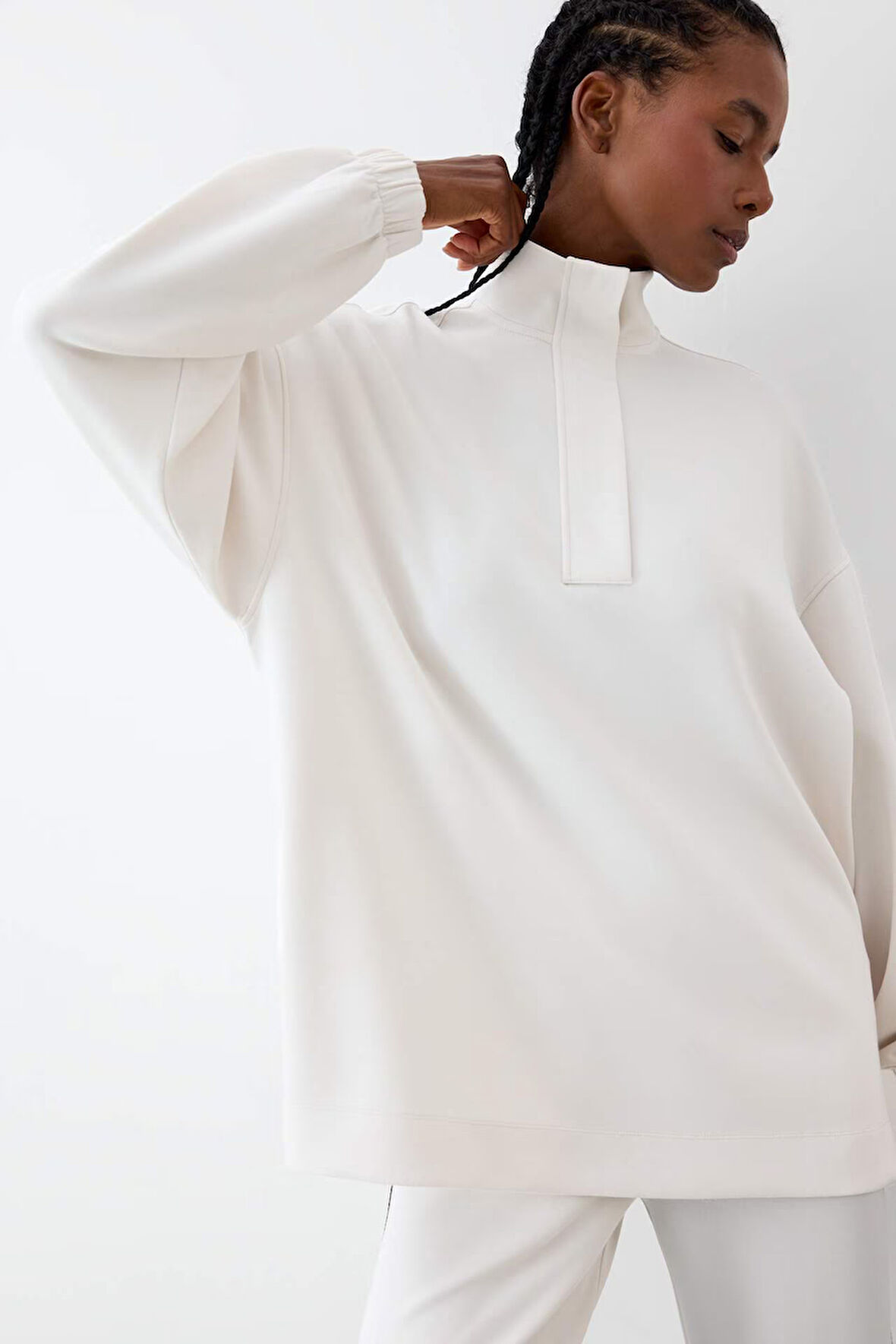 DeFactoFit Long  Fit Dik Yaka Fermuarlı Modal Sweatshirt