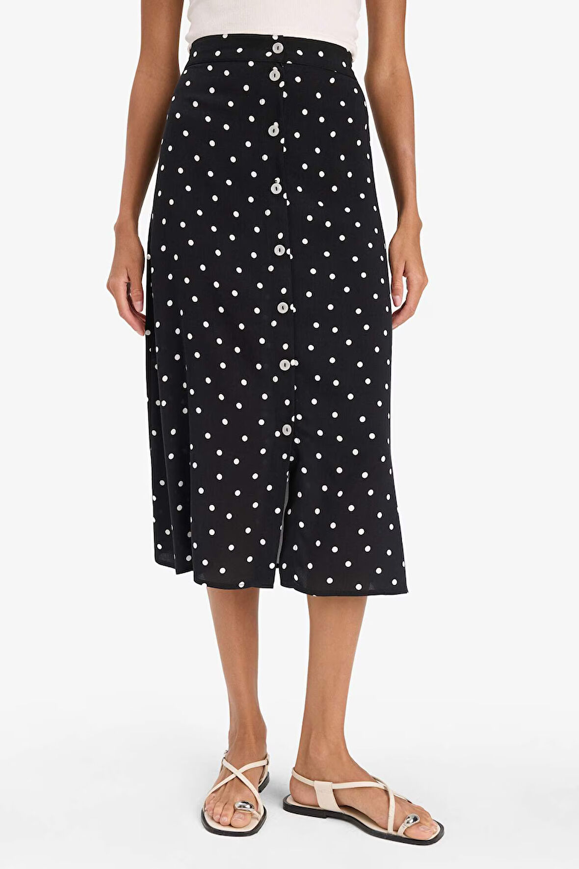 DeFacto A Form Desenli Düğmeli Normal Bel Midi Etek Z8094AZ25SMBK81