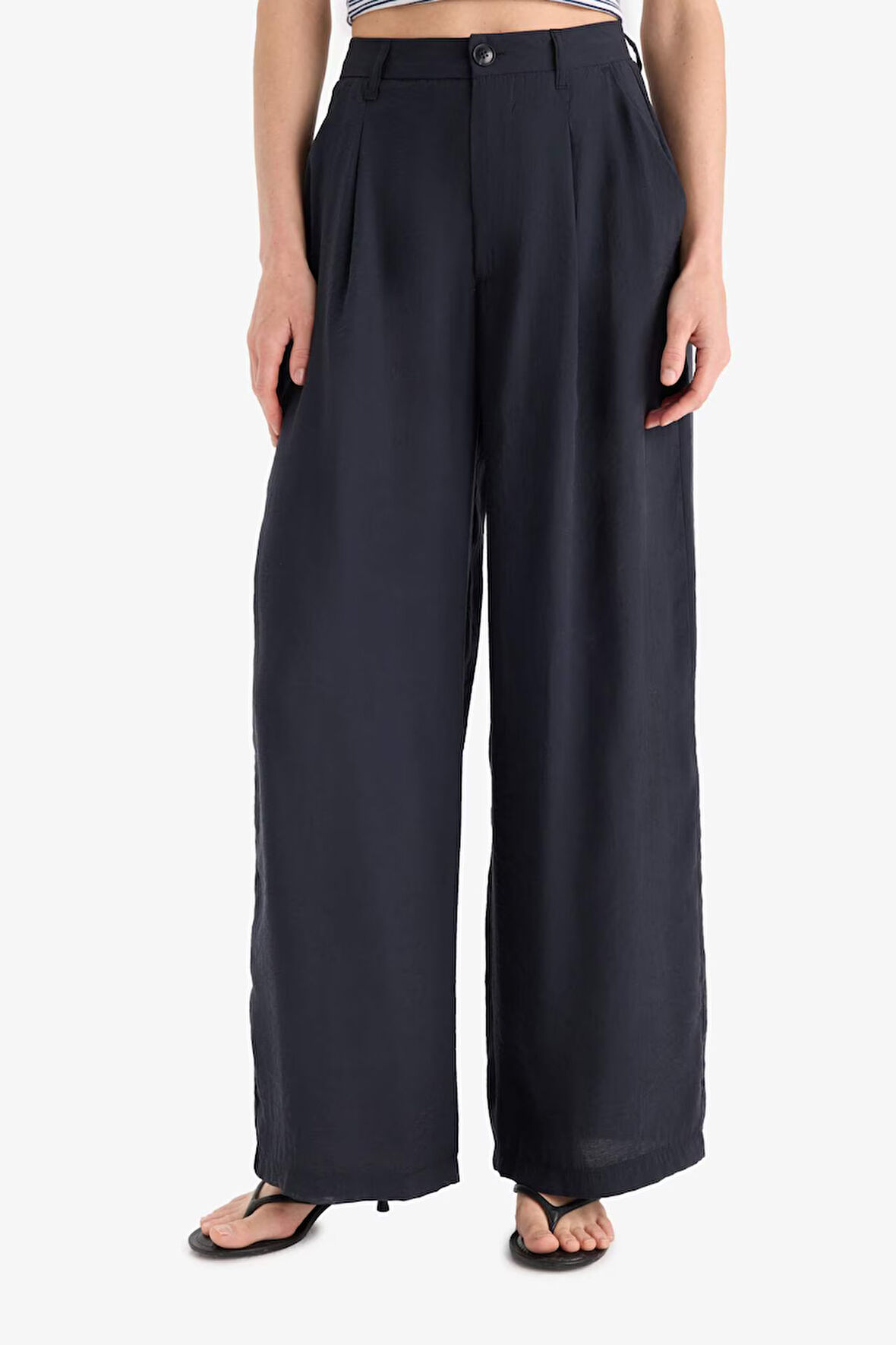 Carrot Fit  Çift Cepli Yüksek Bel Geniş Paça Modal Pantolon