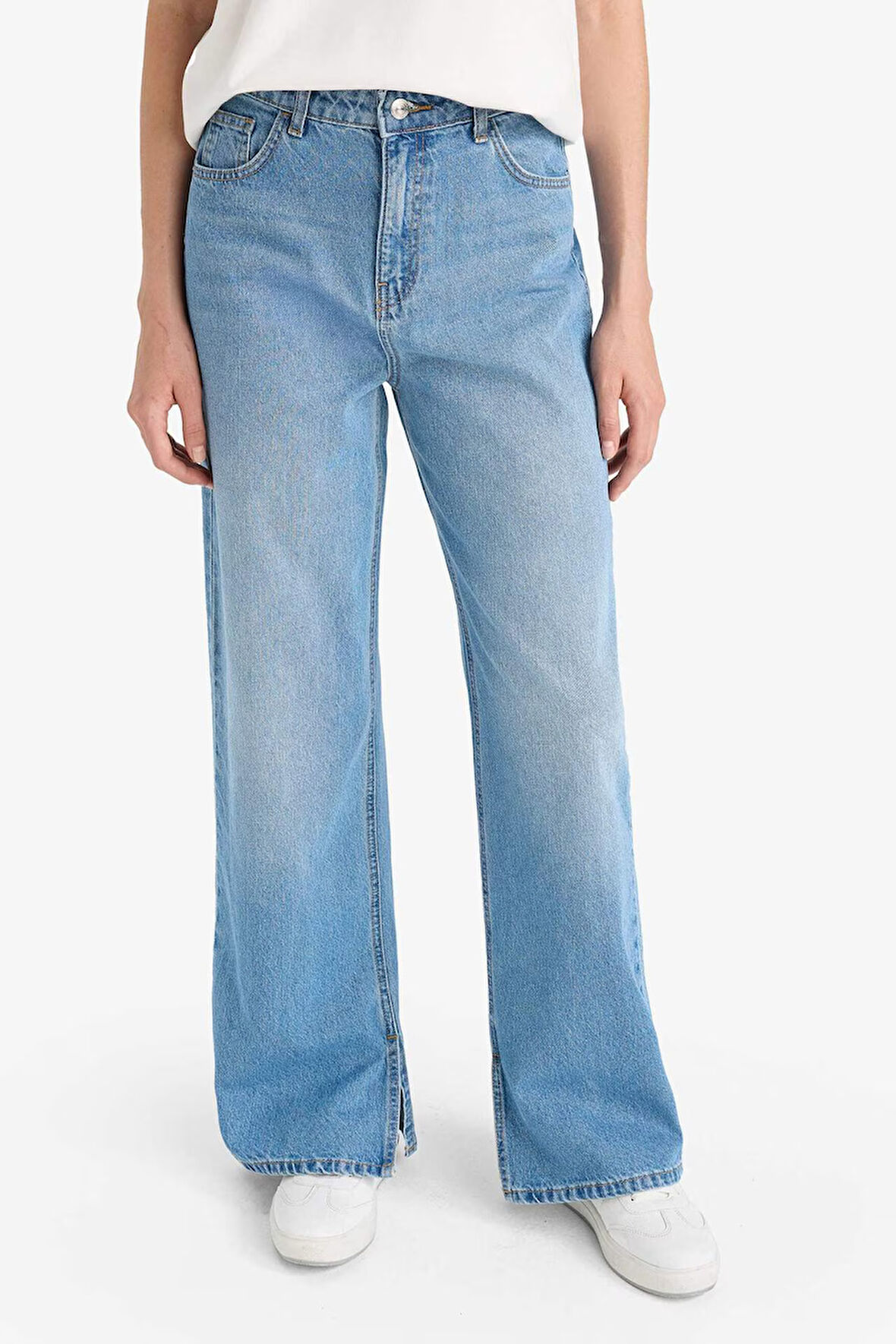 90's Wide Leg Yüksek Bel Uzun Jean Yıkamalı Pantolon