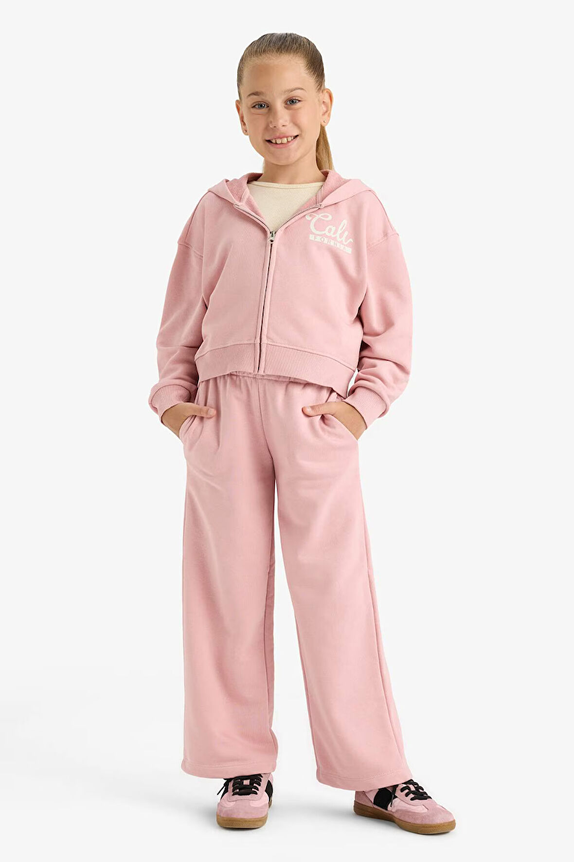 Kız Çocuk 2'li Takım Baskılı Kapüşonlu Sweatshirt Eşofman Altı