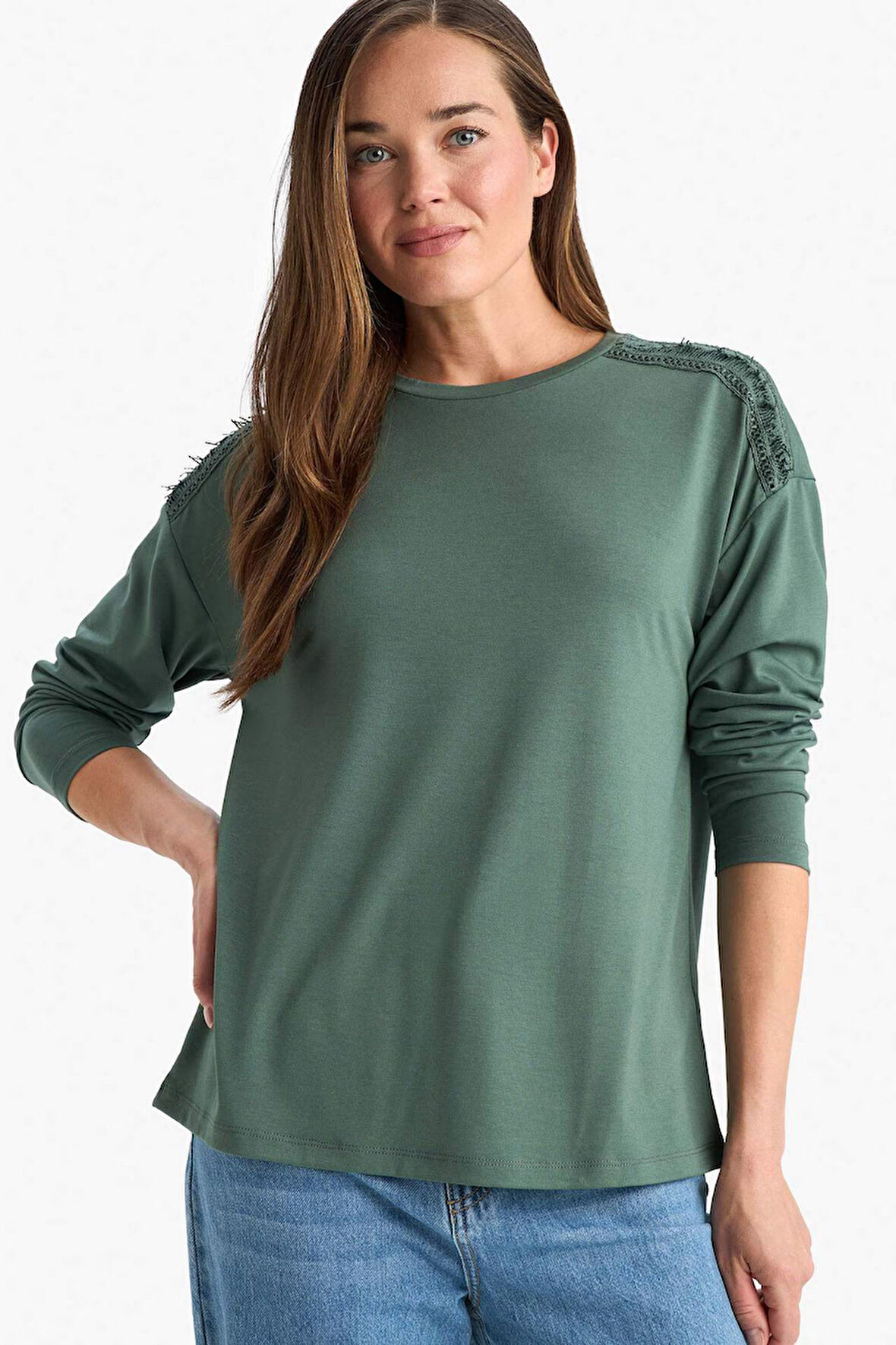 DeFacto Regular Fit Bisiklet Yaka Basic Düz Uzun Kollu Tişört E9905AX25SMKH493