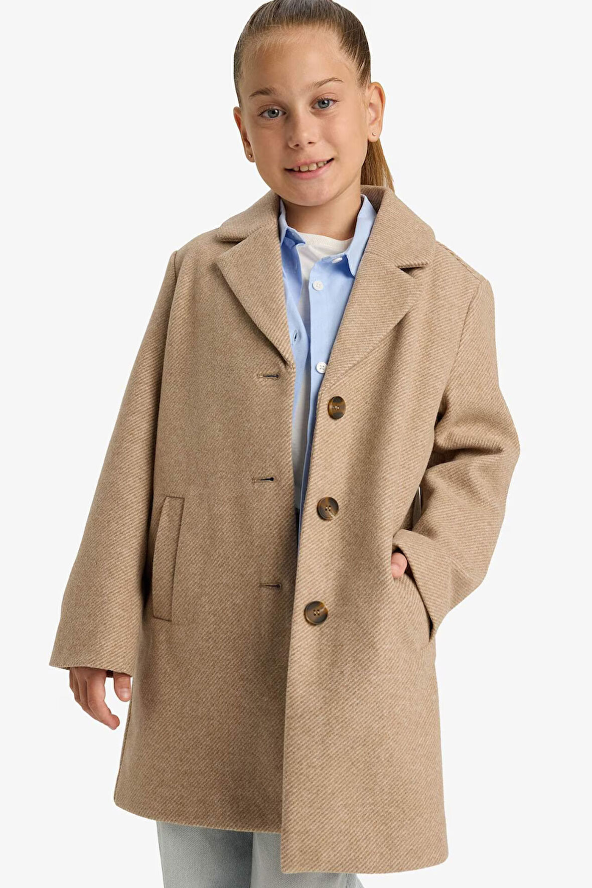 Kız Çocuk Ceket Yaka Düğmeli Parka