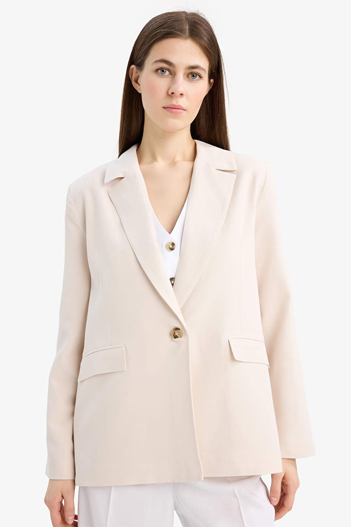 DeFacto Oversize Geniş Kalıp Keten Karışımlı Blazer Ceket Z2536AZ25SPBG737