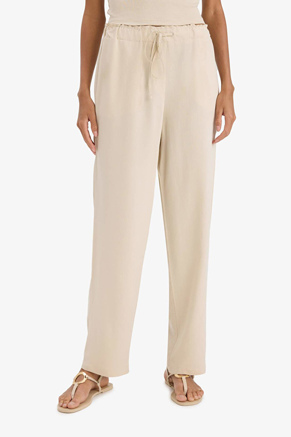 DeFacto Jogger Keten Karışımlı Pantolon Cepli Yüksek Bel Bağcıklı C7683AX25SPBG360