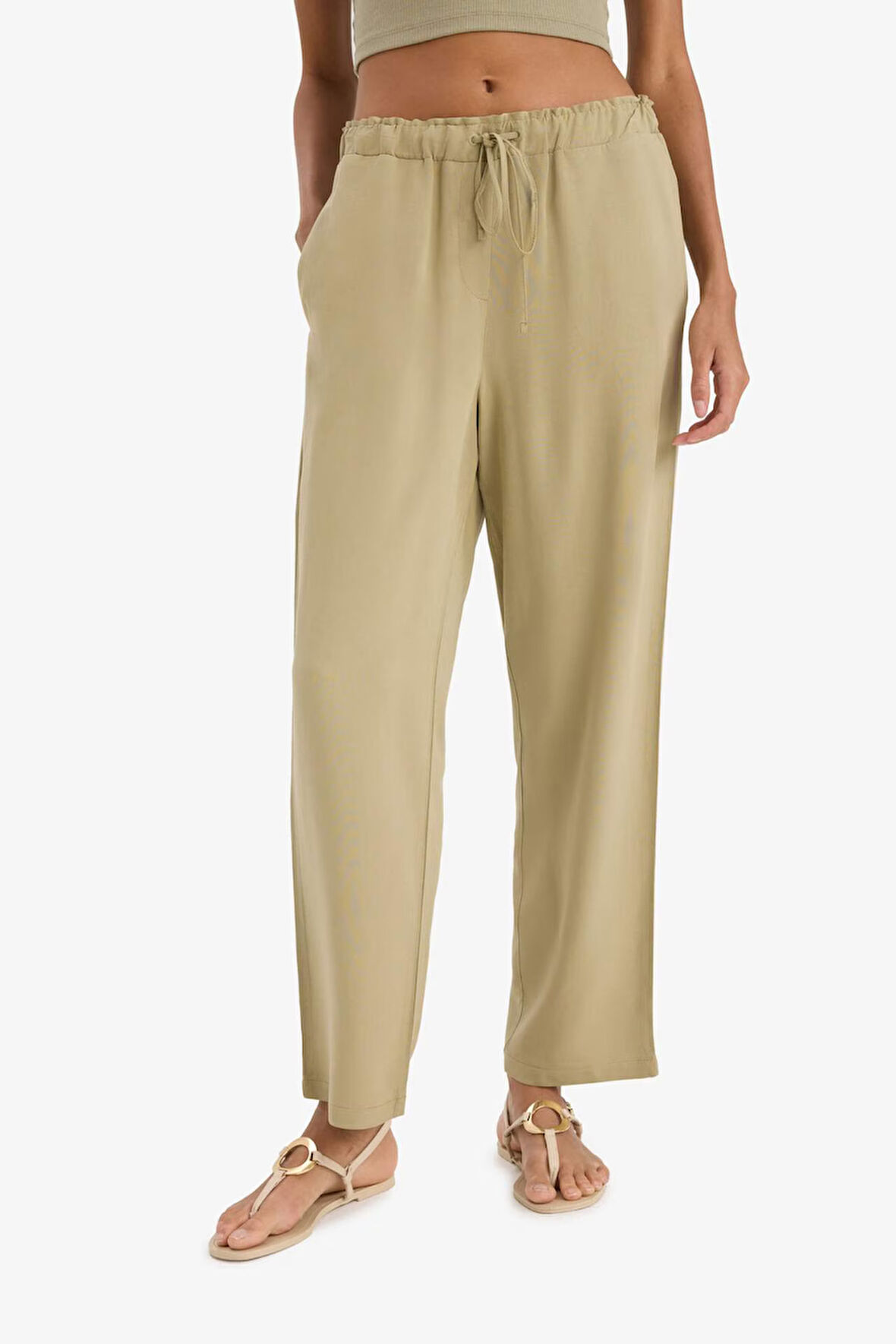 DeFacto Jogger Keten Karışımlı Pantolon Cepli Yüksek Bel Bağcıklı C7683AX25SPKH505