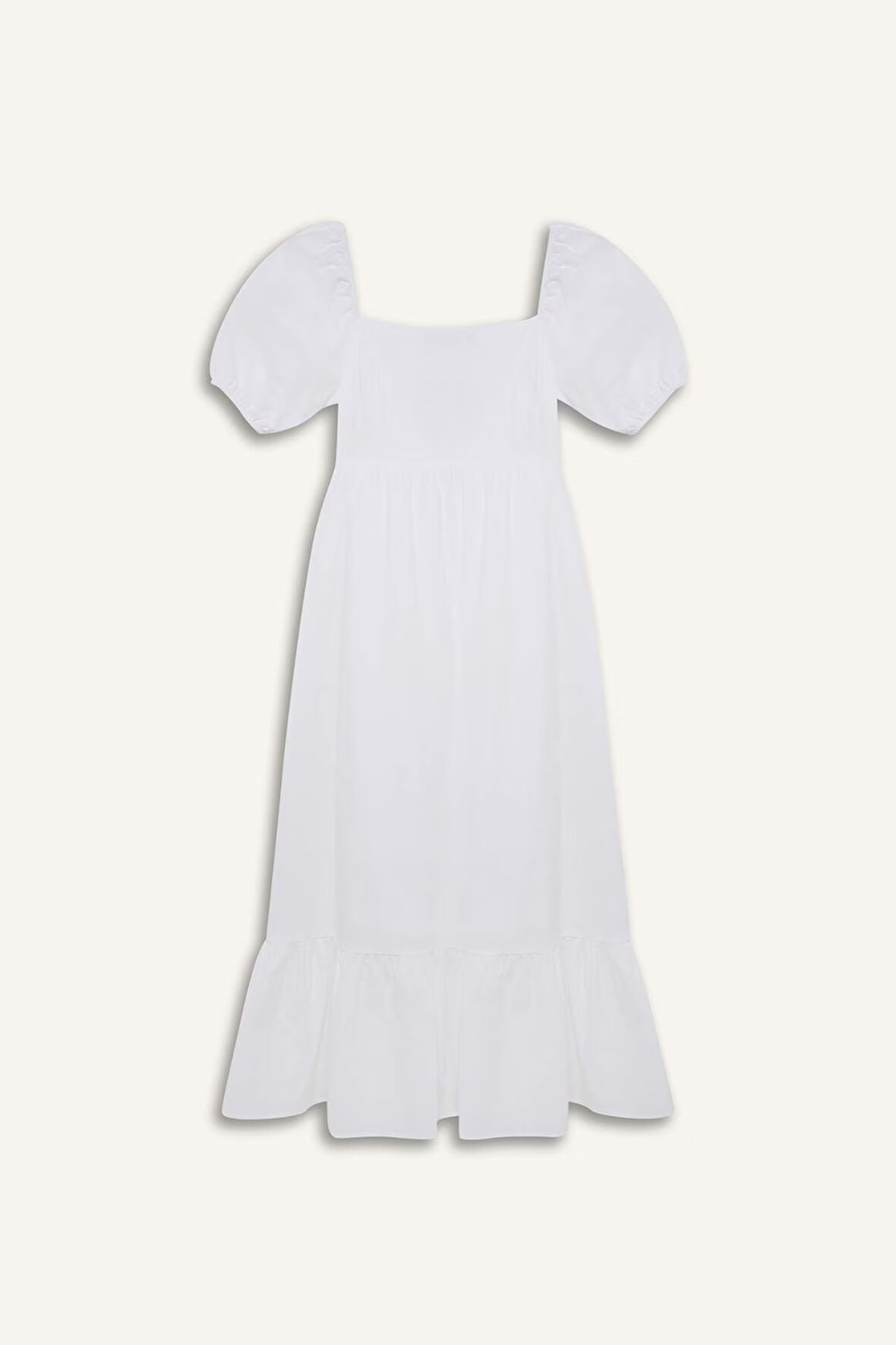 DeFacto Kare Yaka Poplin Kısa Kollu Maxi Beyaz Yazlık Elbise F3108AX25SMER105