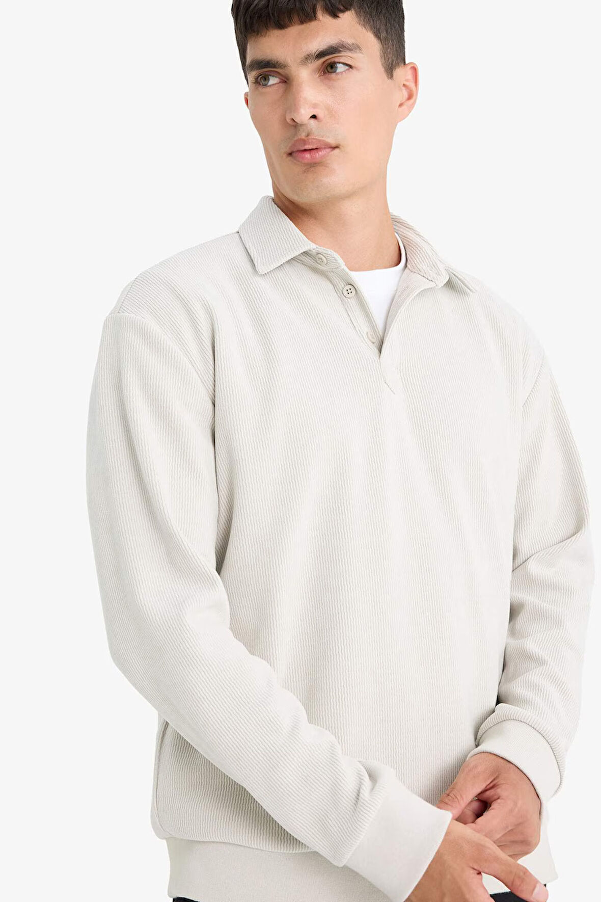 Regular Fit Polo Yaka Yarım Fermuarlı Fitilli Kadife Sweatshirt 