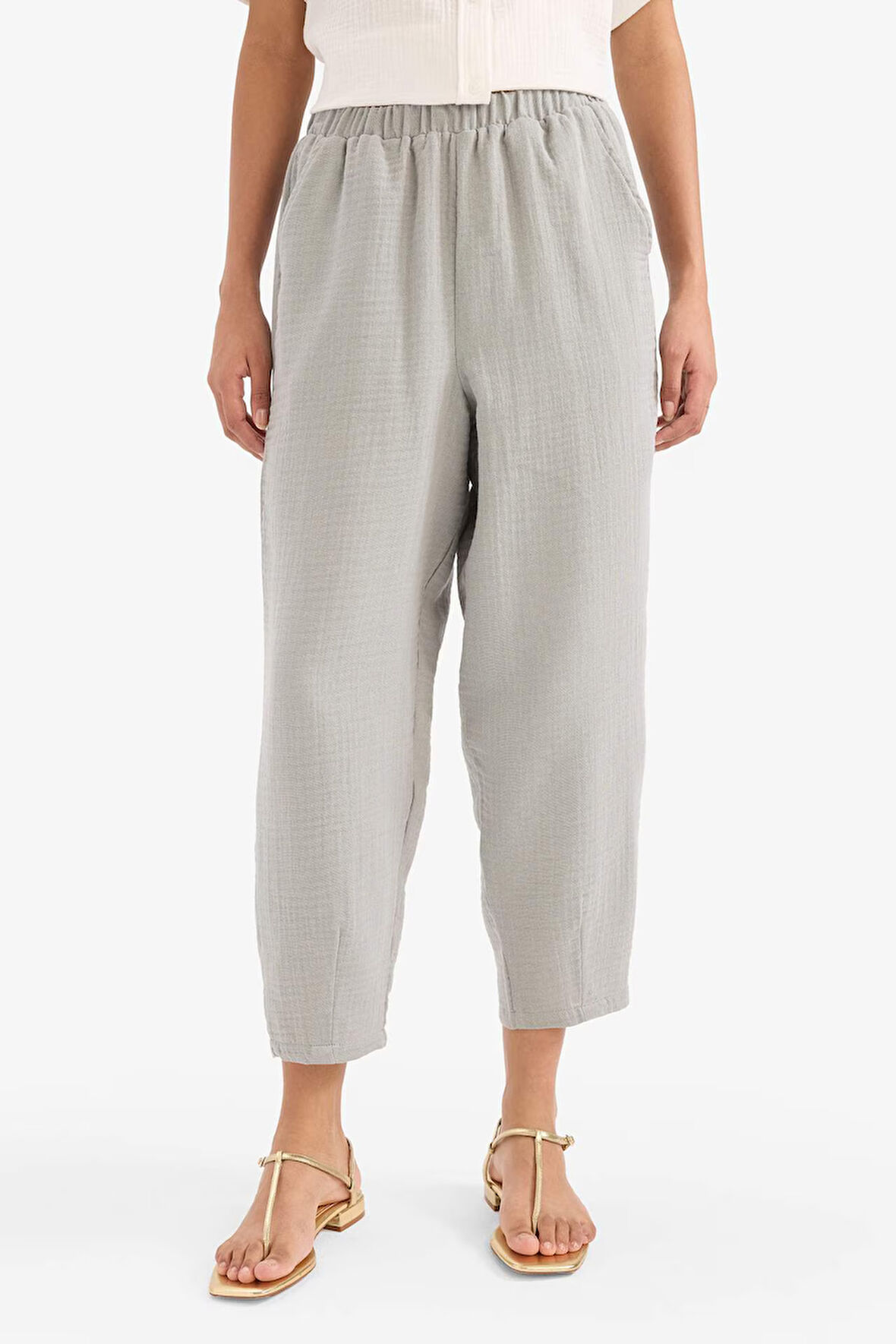 Tapered Fit Yüksek Bel Uzun Boy Müslin Pantolon