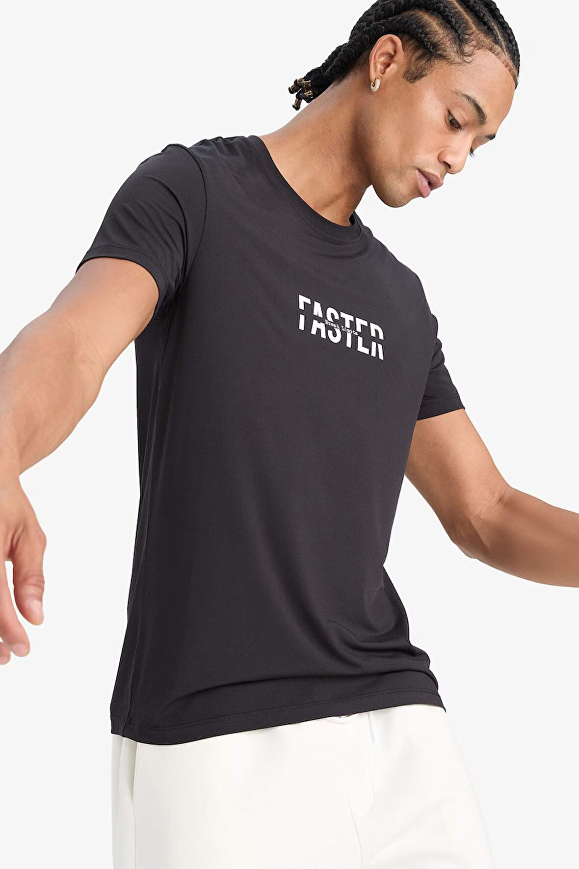 DeFactoFit Hızlı Kuruyan Slim Fit Dar Kesim Bisiklet Yaka Baskılı Sporcu Kısa Kollu Tişört F2762AX25SPBK81
