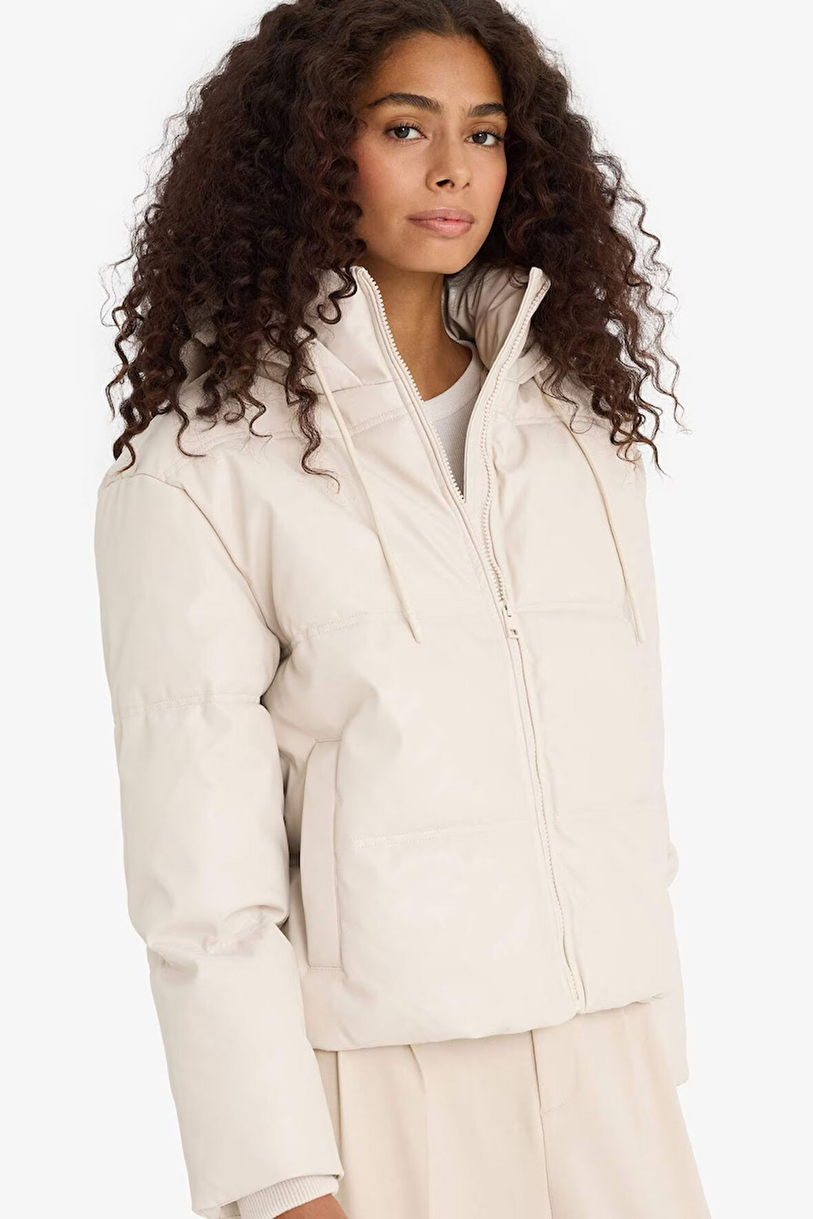 Regular Fit Kapüşonlu Polar Astarlı Suni Deri Mont