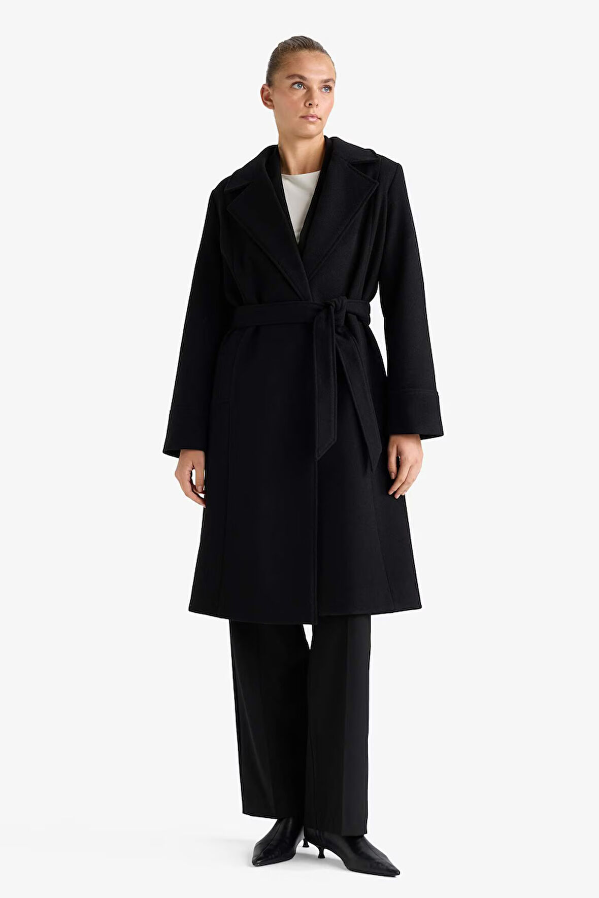 Regular Fit Kuşaklı Kaşe Kaban