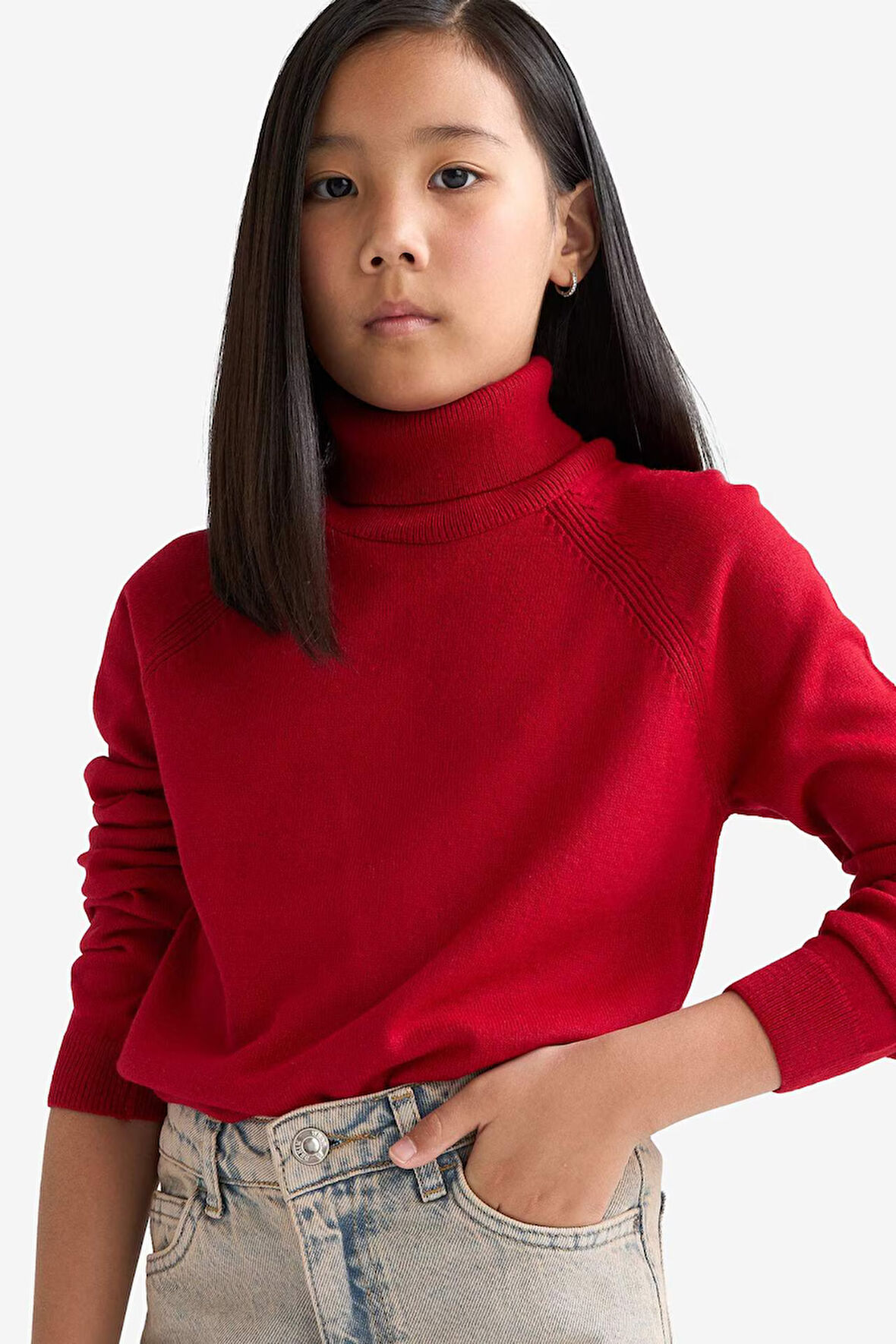 Kız Çocuk Regular Fit Balıkçı Yaka Kazak