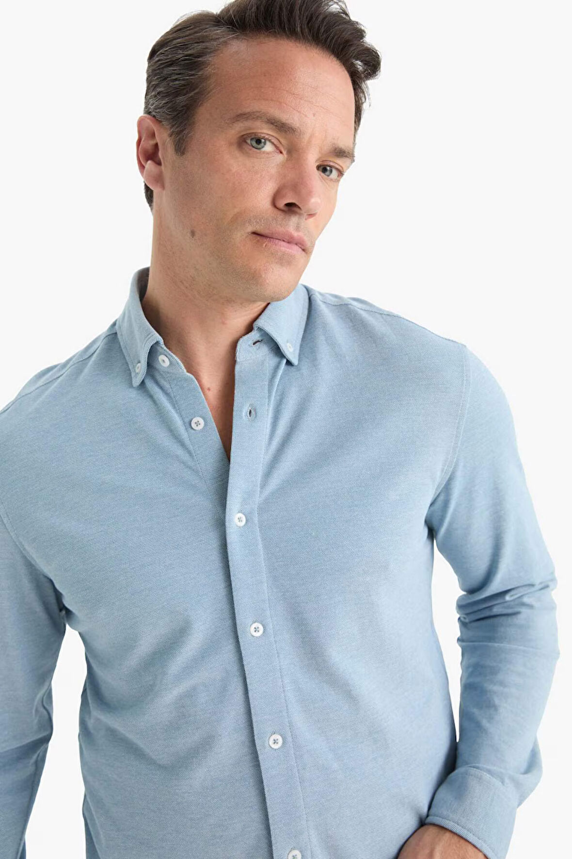 Regular Fit Polo Yaka Penye Uzun Kollu Gömlek