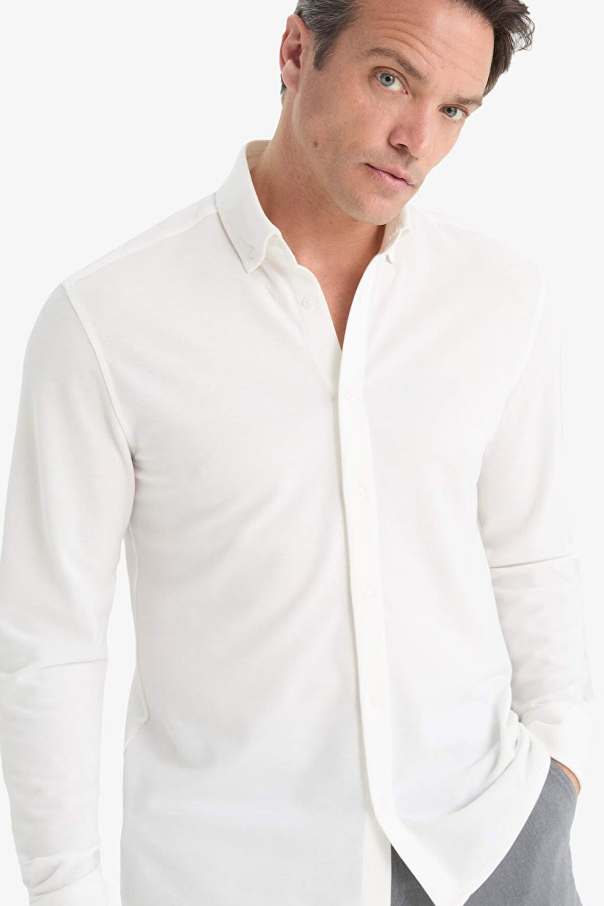 Regular Fit Polo Yaka Penye Uzun Kollu Gömlek