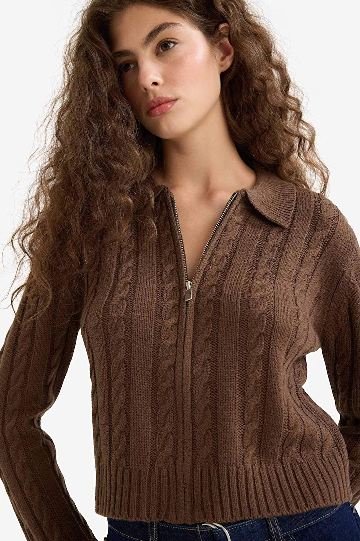 Regular Fit Polo Yaka Fermuarlı Triko Hırka