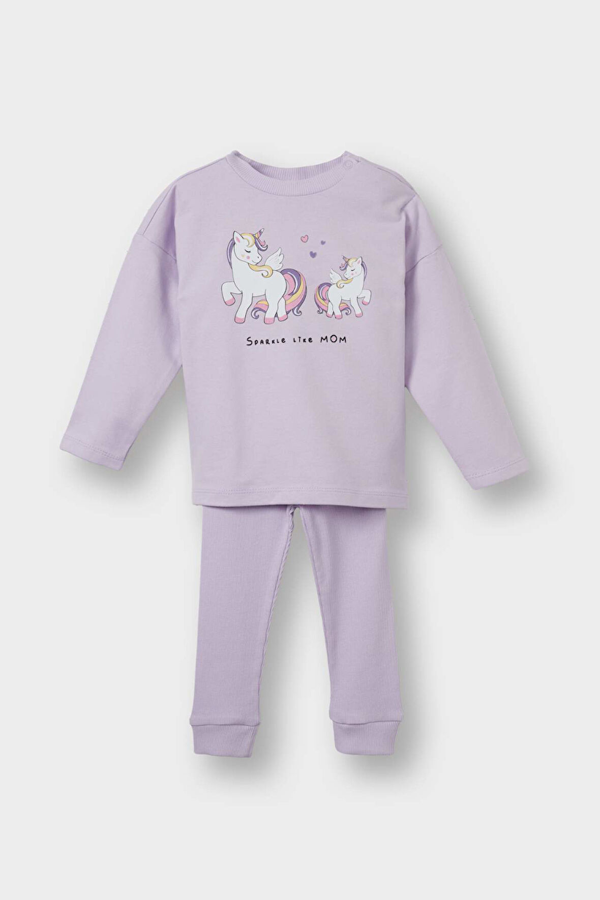 Kız Bebek 2'li Takım Unicorn Baskılı Uzun Kollu Tişört Alt